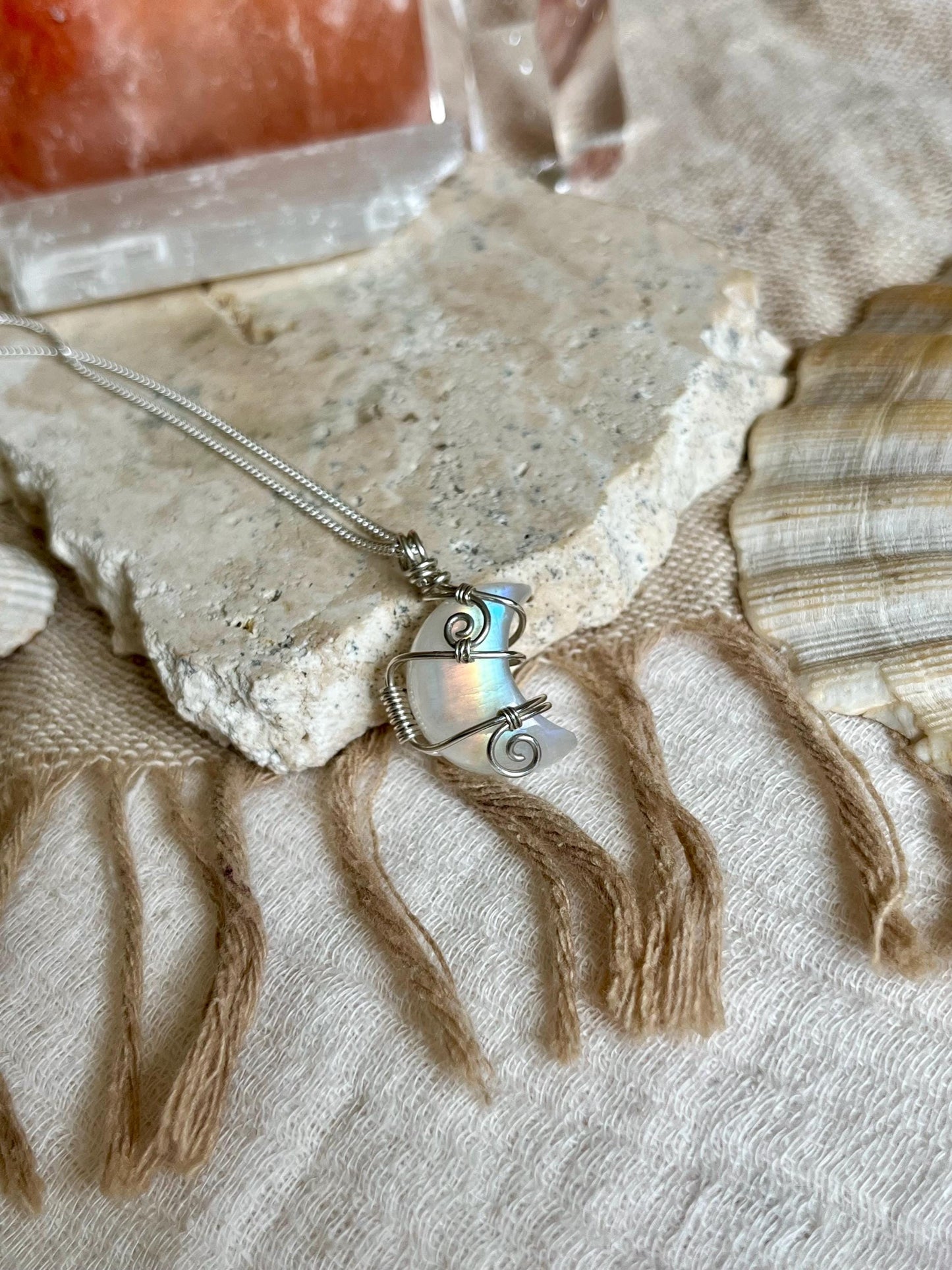 Moonstone Crescent Moon in Sterling Silver, June Birthstone, Witchy