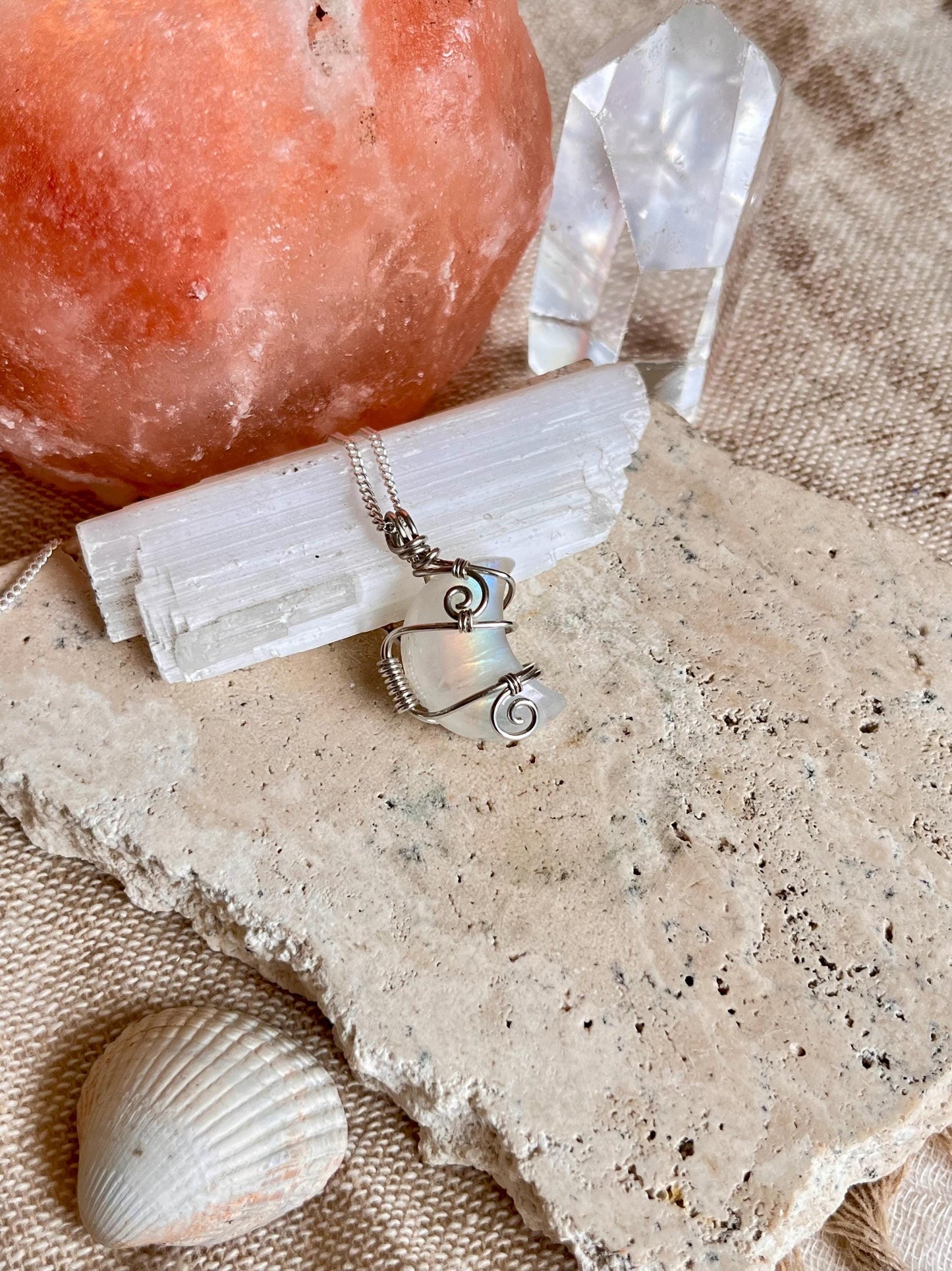 Moonstone Crescent Moon in Sterling Silver, June Birthstone, Witchy