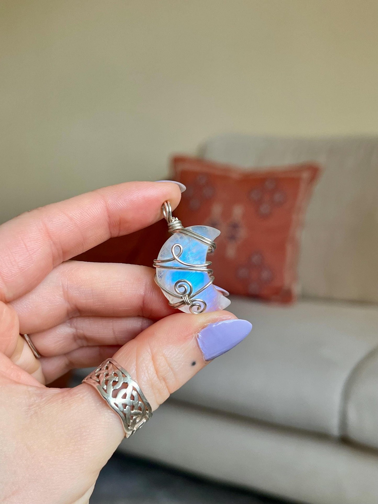 Moonstone Crescent Moon in Sterling Silver, June Birthstone, Witchy