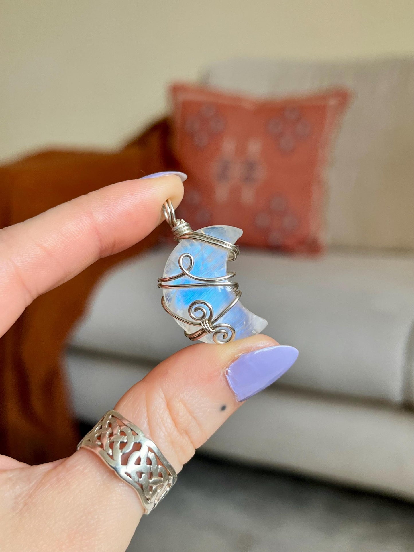 Moonstone Crescent Moon in Sterling Silver, June Birthstone, Witchy