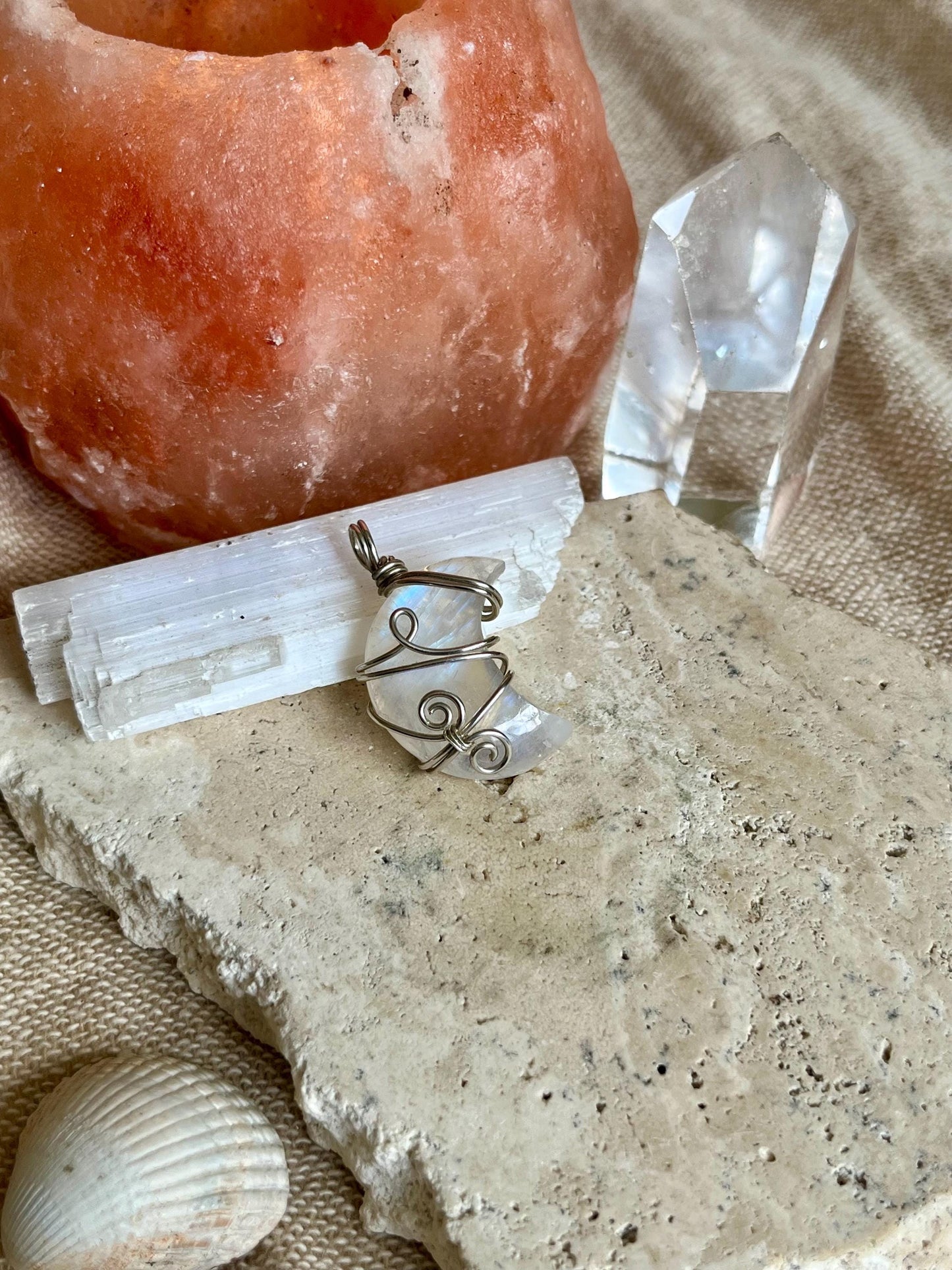 Moonstone Crescent Moon in Sterling Silver, June Birthstone, Witchy