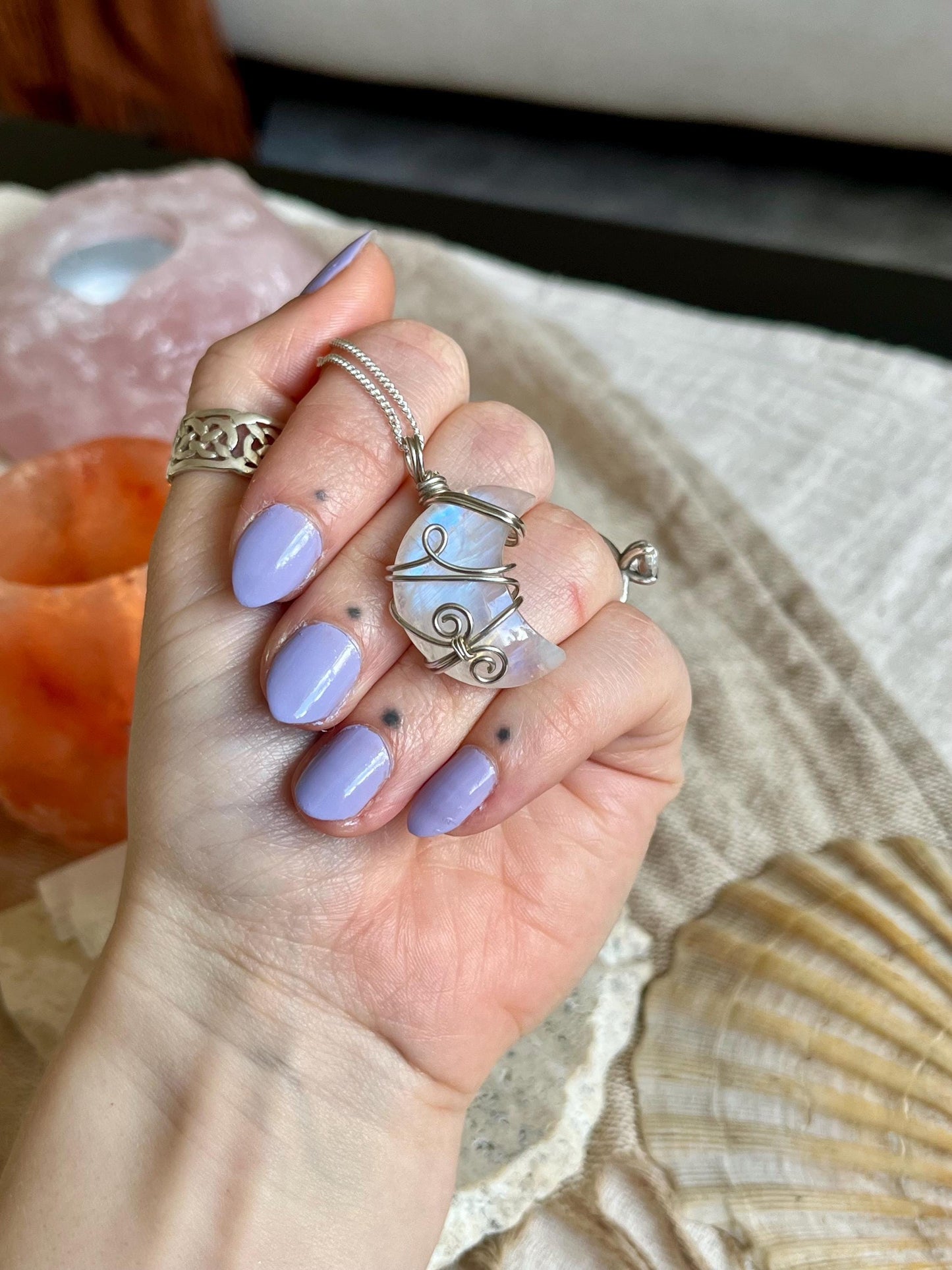 Moonstone Crescent Moon in Sterling Silver, June Birthstone, Witchy
