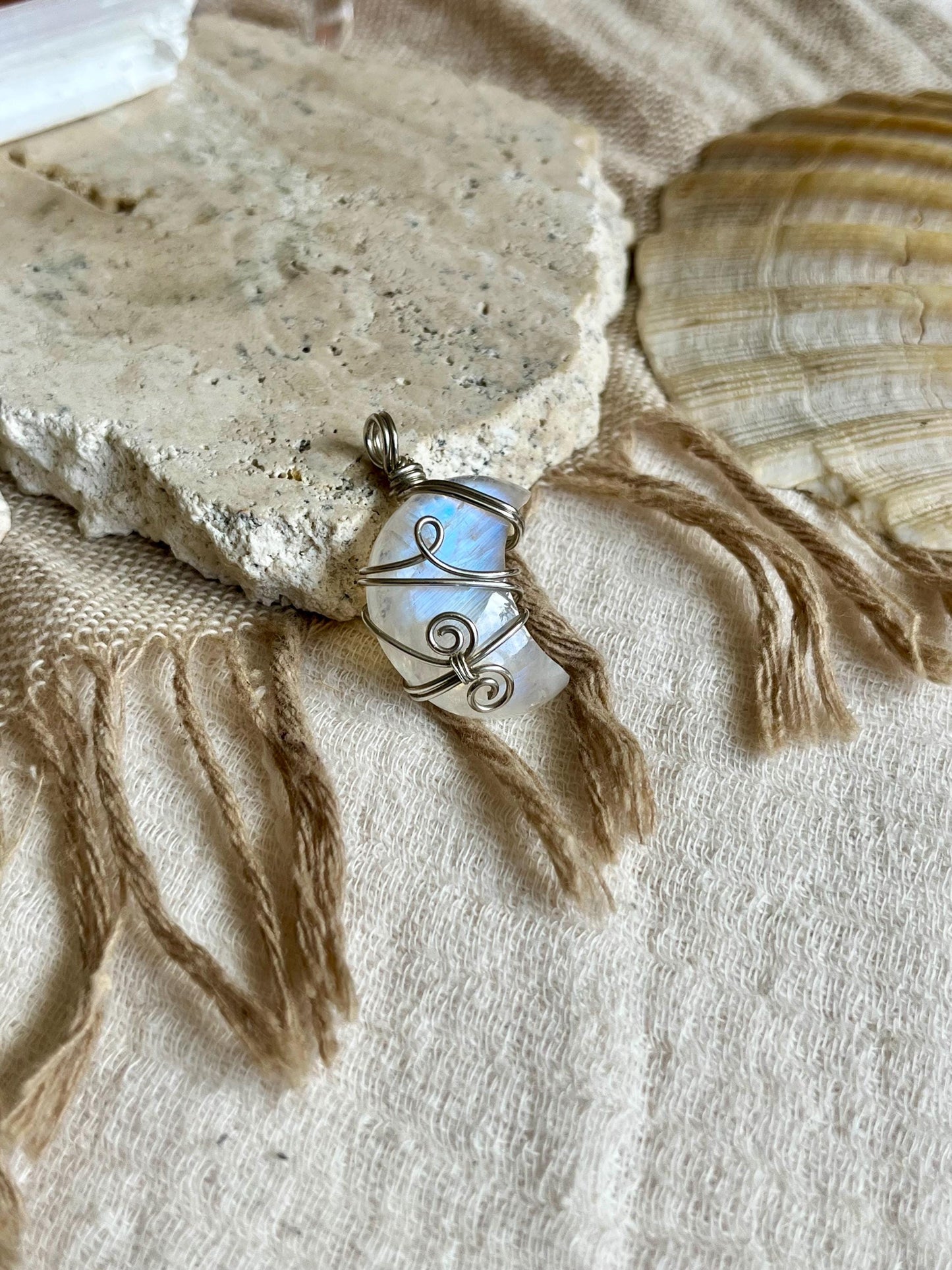 Moonstone Crescent Moon in Sterling Silver, June Birthstone, Witchy