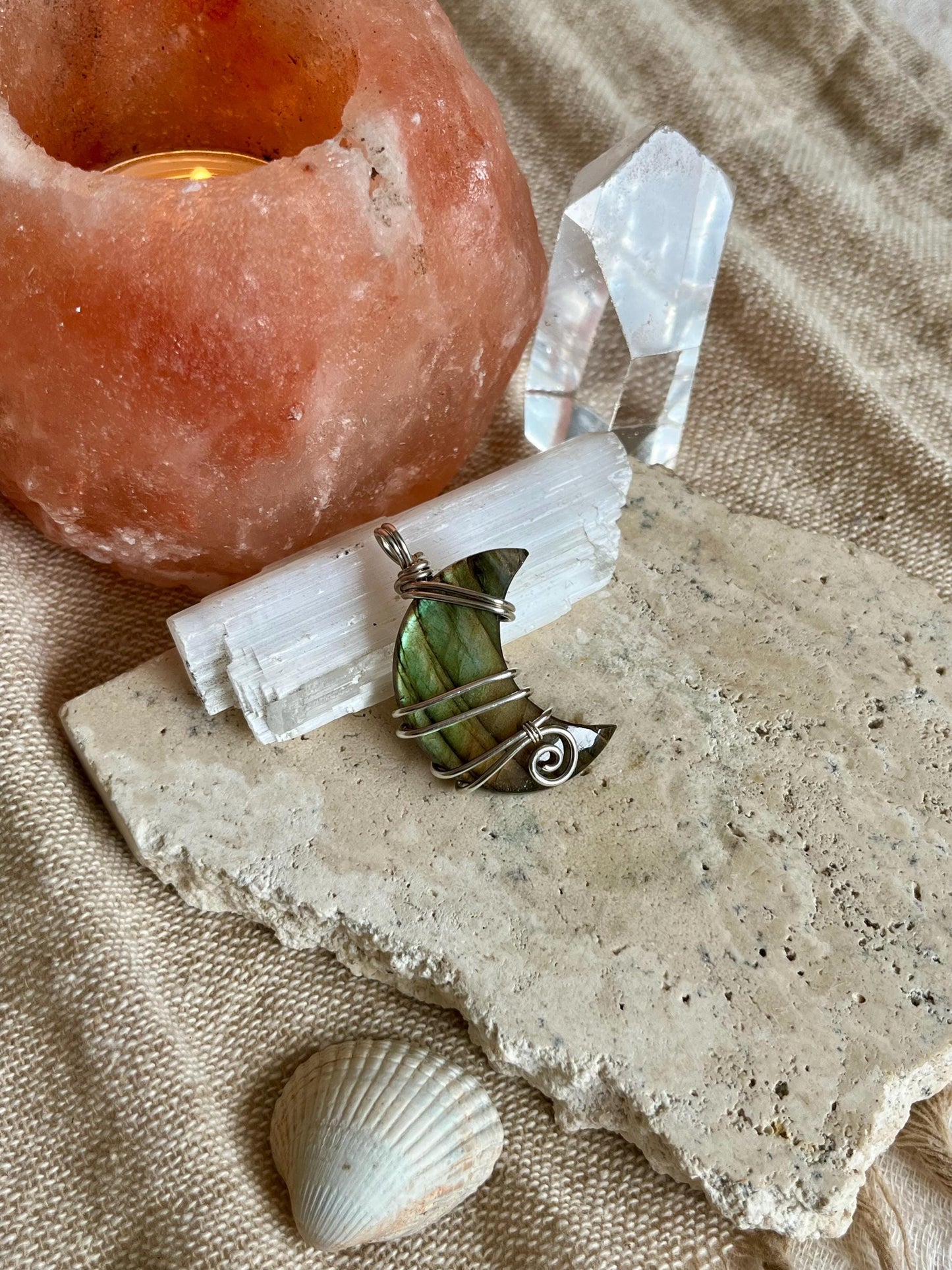 Labradorite crescent moon necklace, Sterling Silver pendant, Witchy gift for her