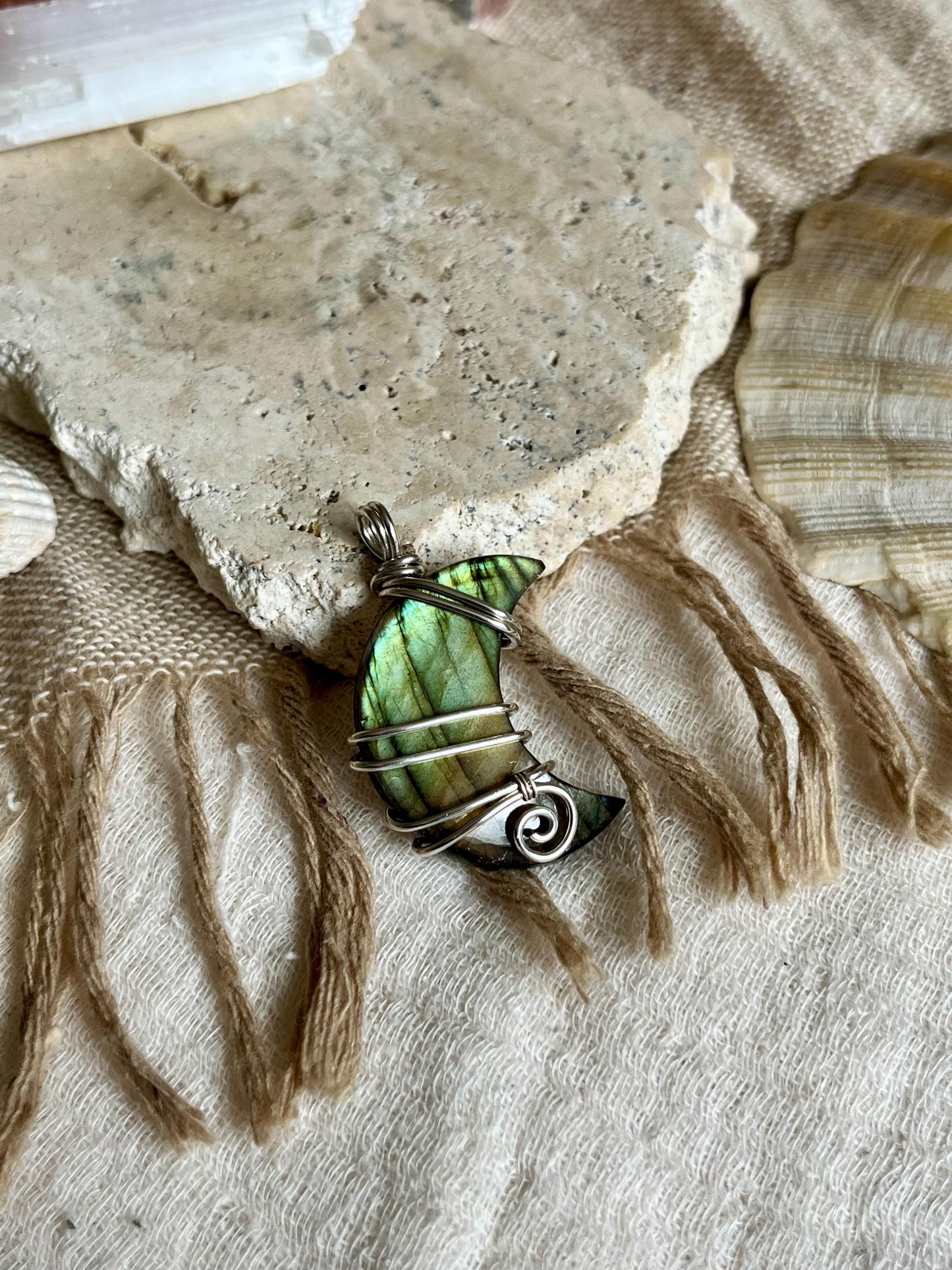 Labradorite crescent moon necklace, Sterling Silver pendant, Witchy gift for her