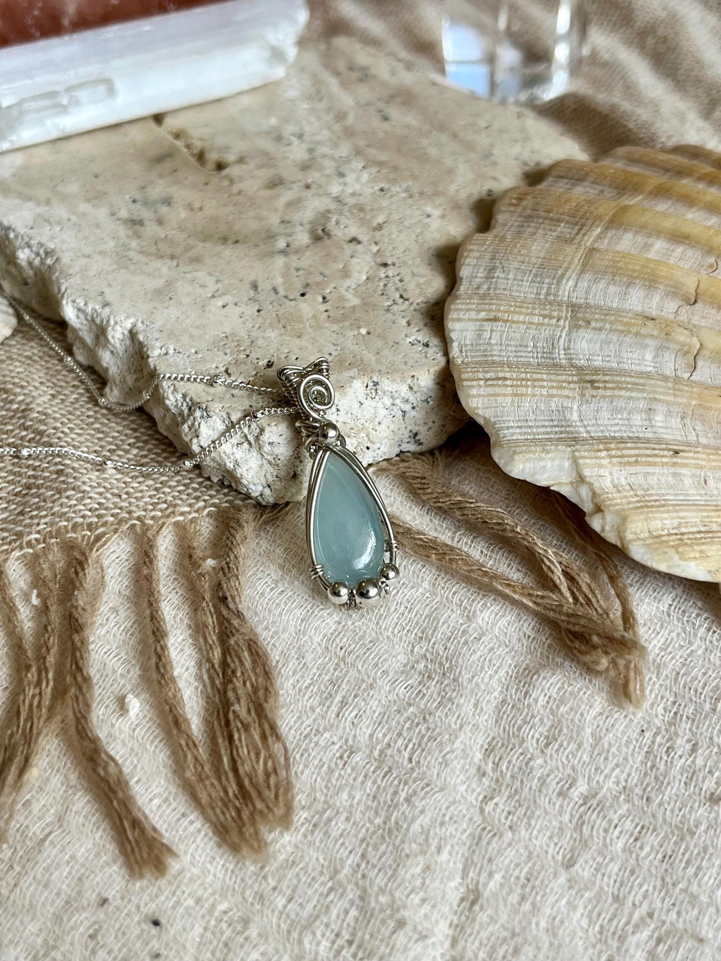 Aquamarine in Sterling Silver necklace, March birthstone, Beach inspired, Gift for her
