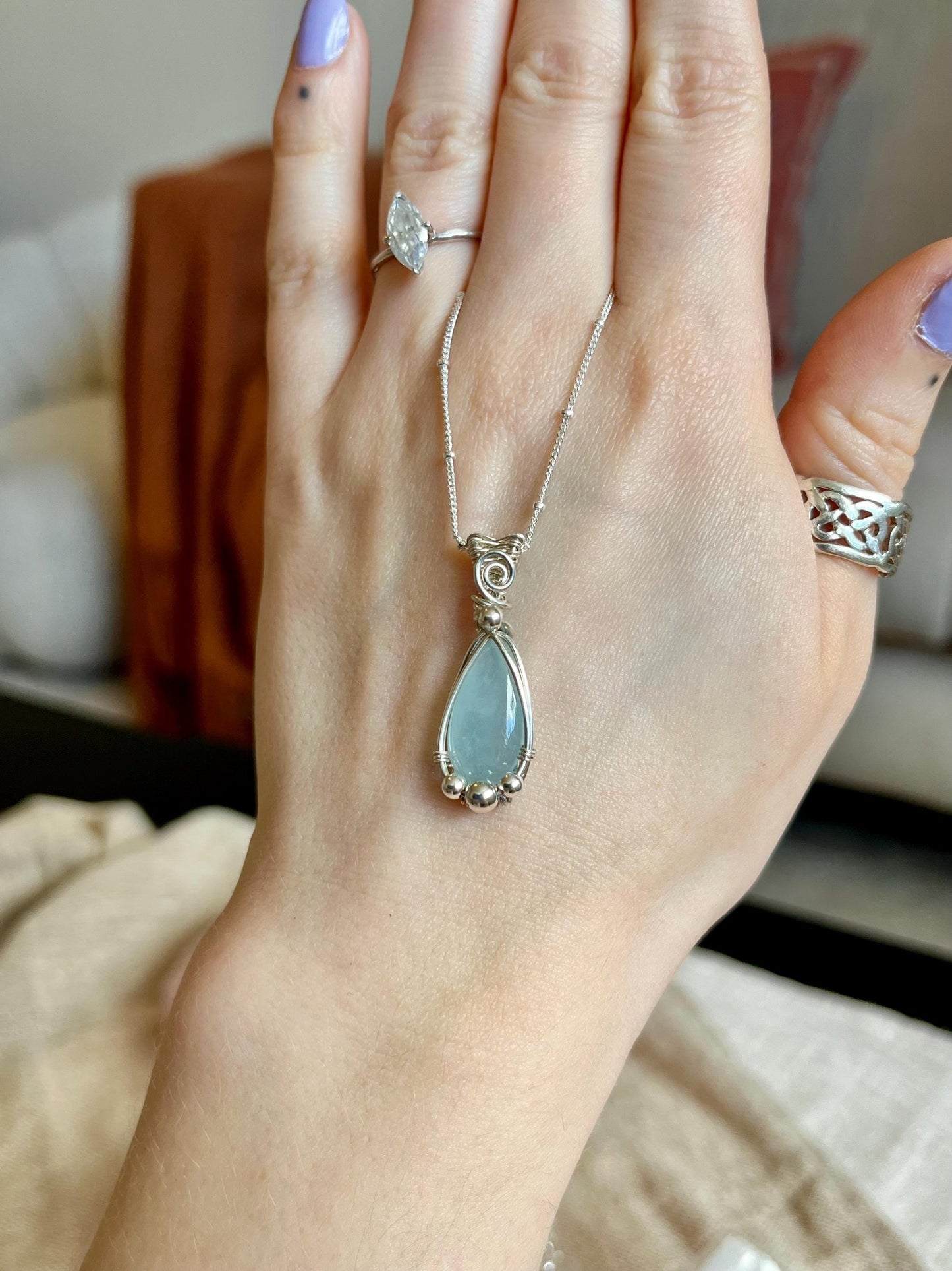 Aquamarine in Sterling Silver necklace, March birthstone, Beach inspired, Gift for her