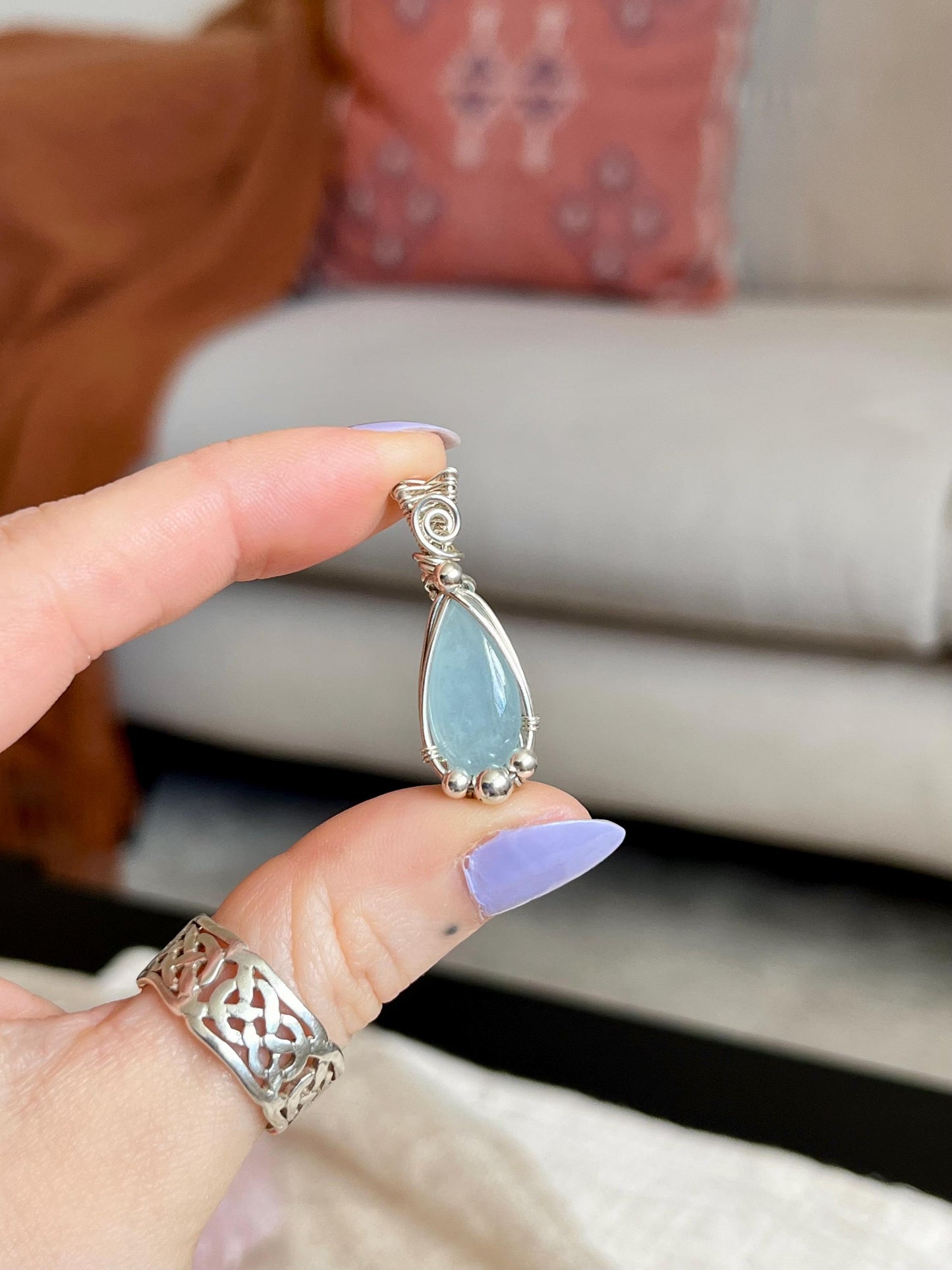 Aquamarine in Sterling Silver necklace, March birthstone, Beach inspired, Gift for her
