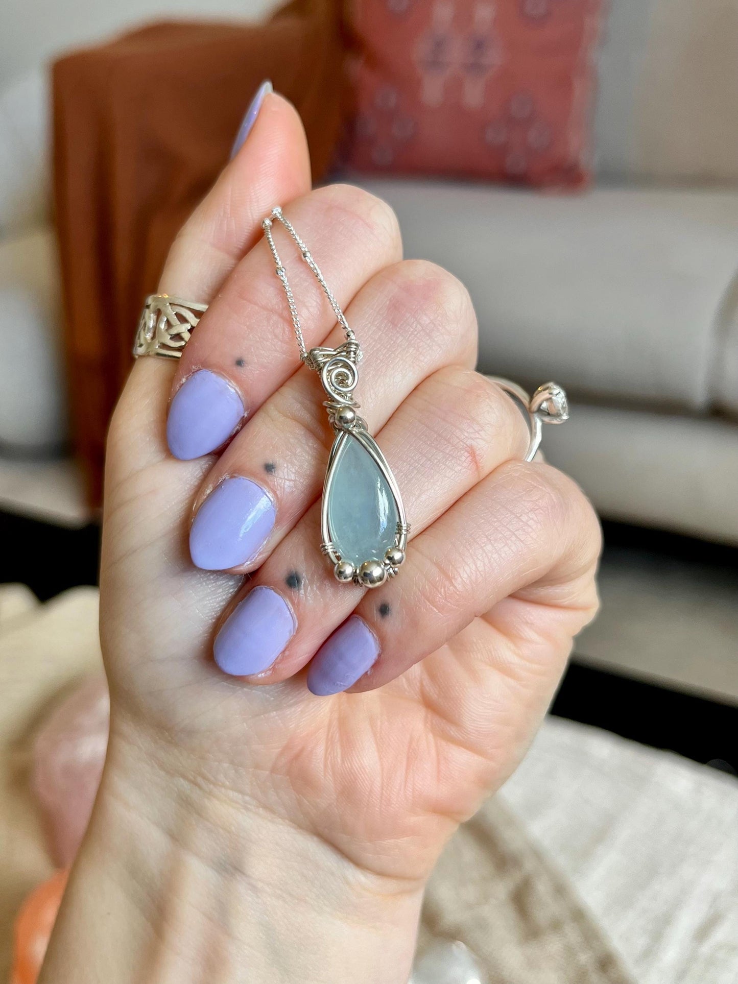 Aquamarine in Sterling Silver necklace, March birthstone, Beach inspired, Gift for her
