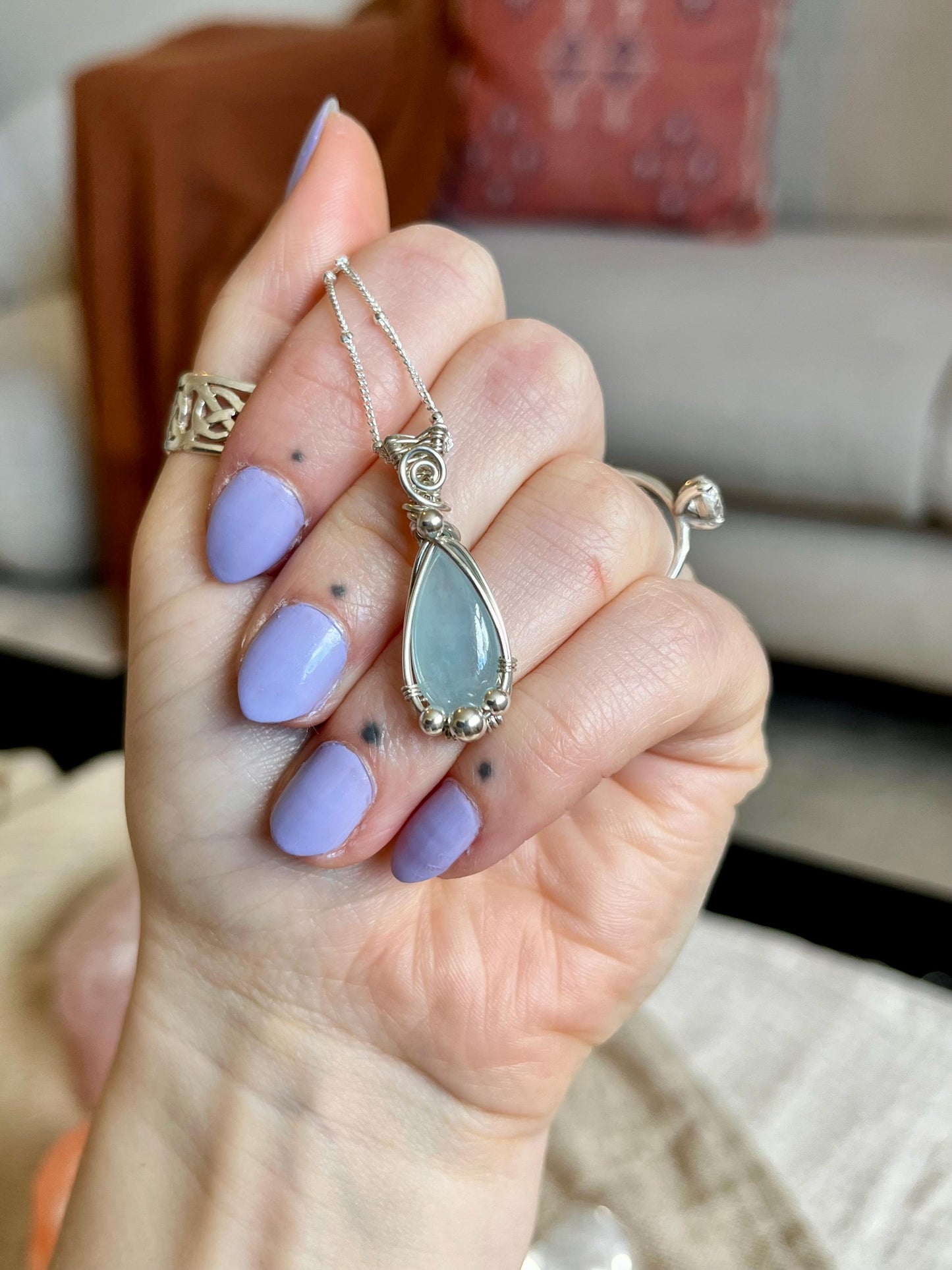Aquamarine in Sterling Silver necklace, March birthstone, Beach inspired, Gift for her