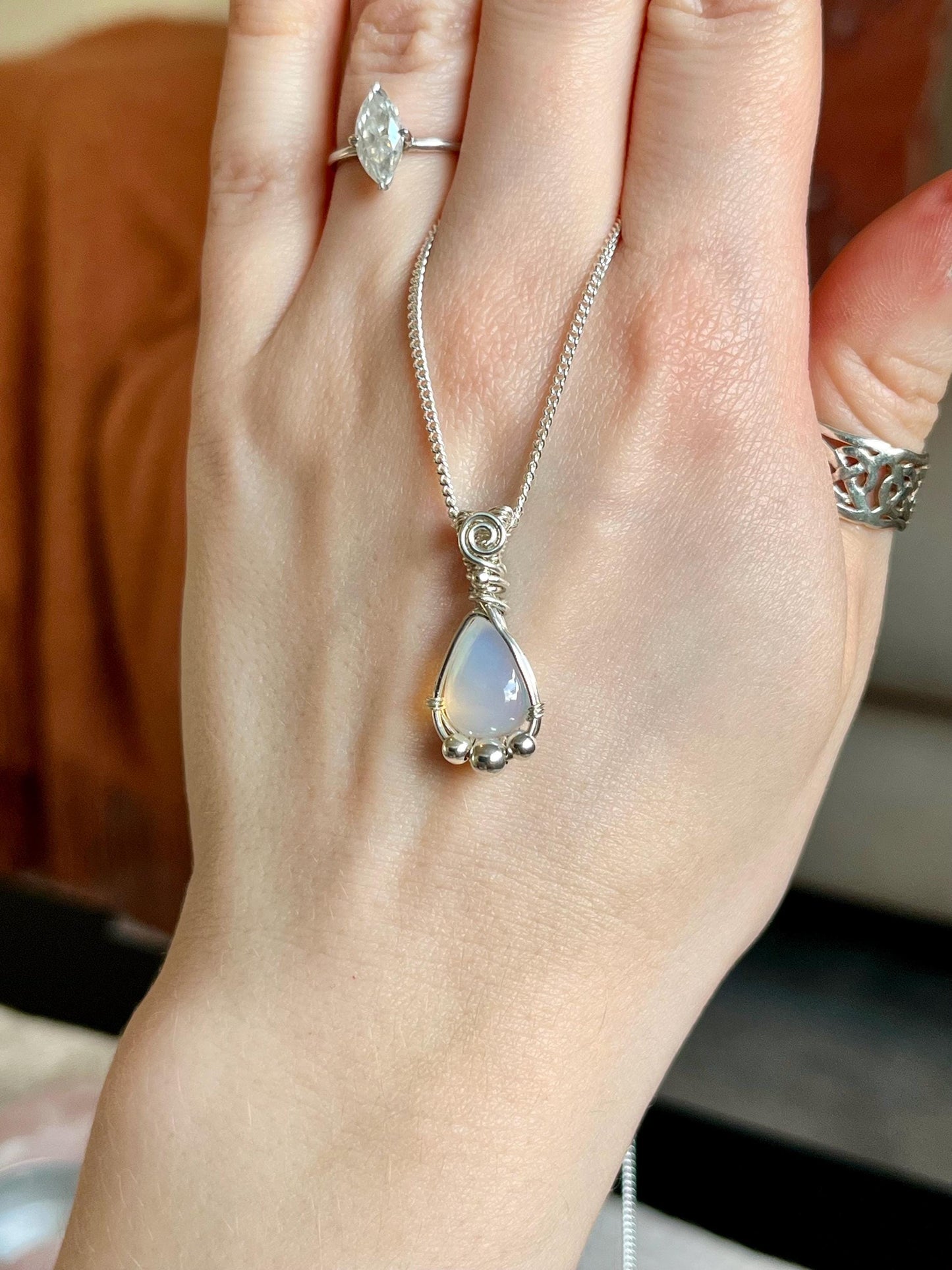 Ethiopian Opal in Sterling Silver necklace, Boho jewellery, October Birthstone