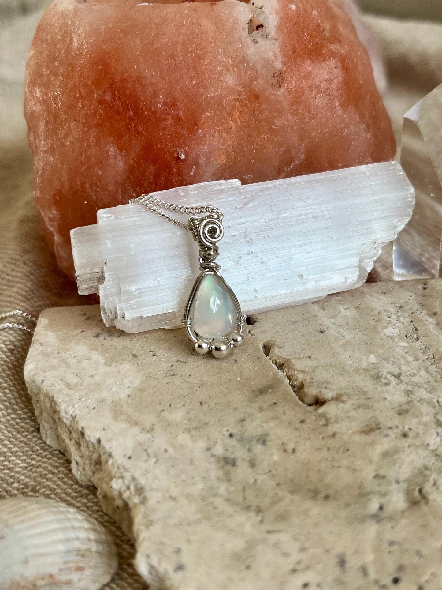 Ethiopian Opal in Sterling Silver necklace, Boho jewellery, October Birthstone
