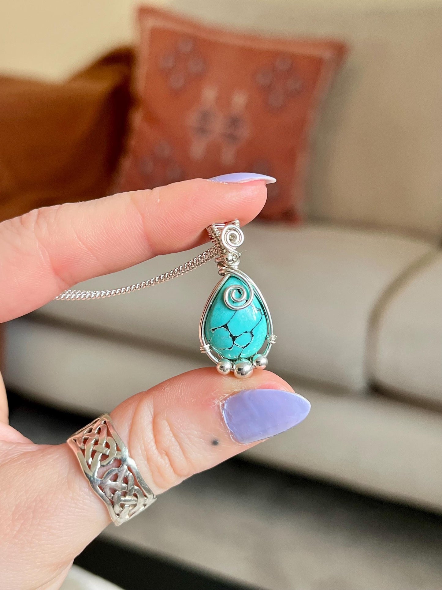 Turquoise Sterling Silver Necklace: Boho December Birthstone Jewellery