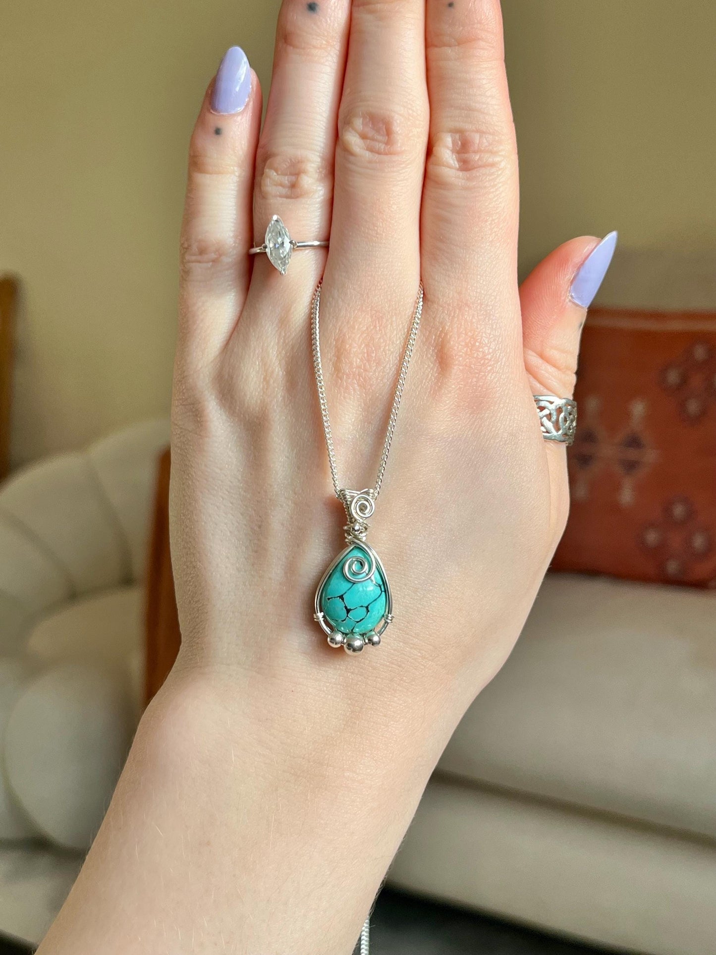 Turquoise Sterling Silver Necklace: Boho December Birthstone Jewellery