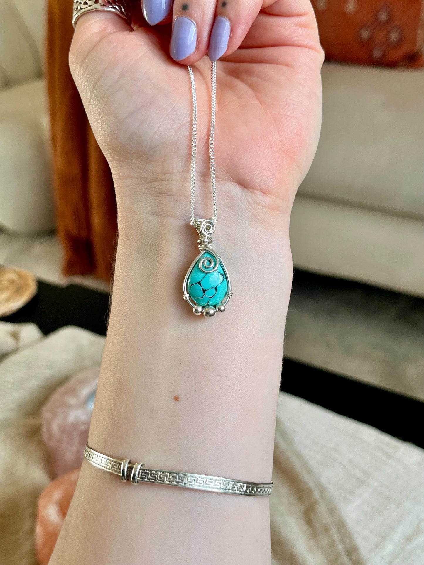 Turquoise Sterling Silver Necklace: Boho December Birthstone Jewellery