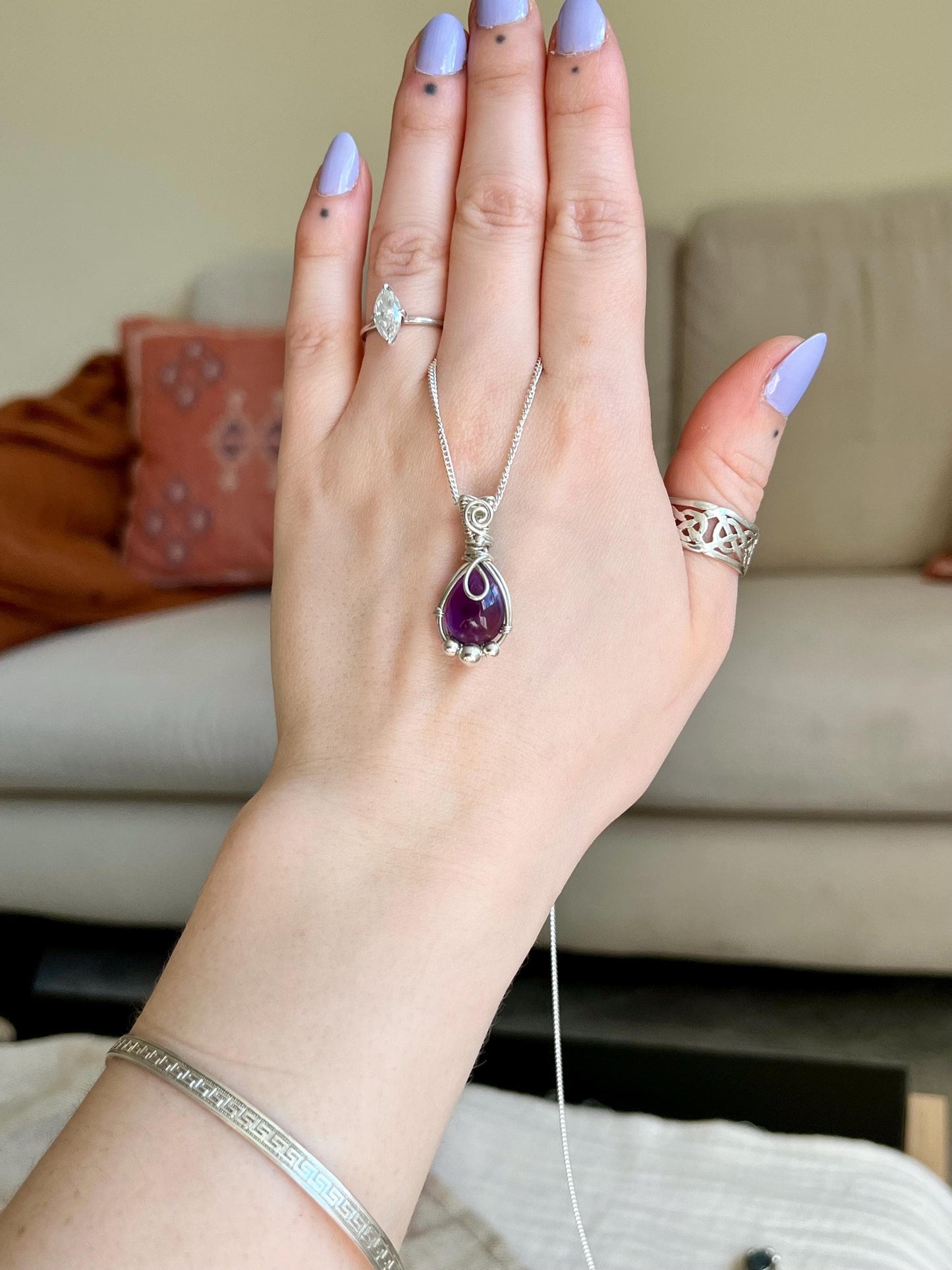 Amethyst in Sterling Silver necklace, Minimal dainty jewellery, February Birthstone