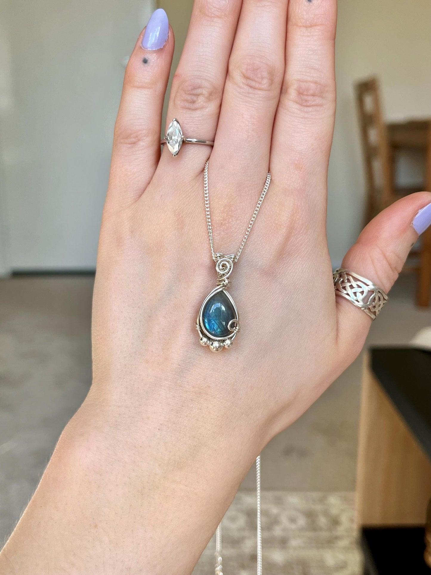 Hand made Labradorite Sterling Silver necklace, Libra crystal, Gift for her