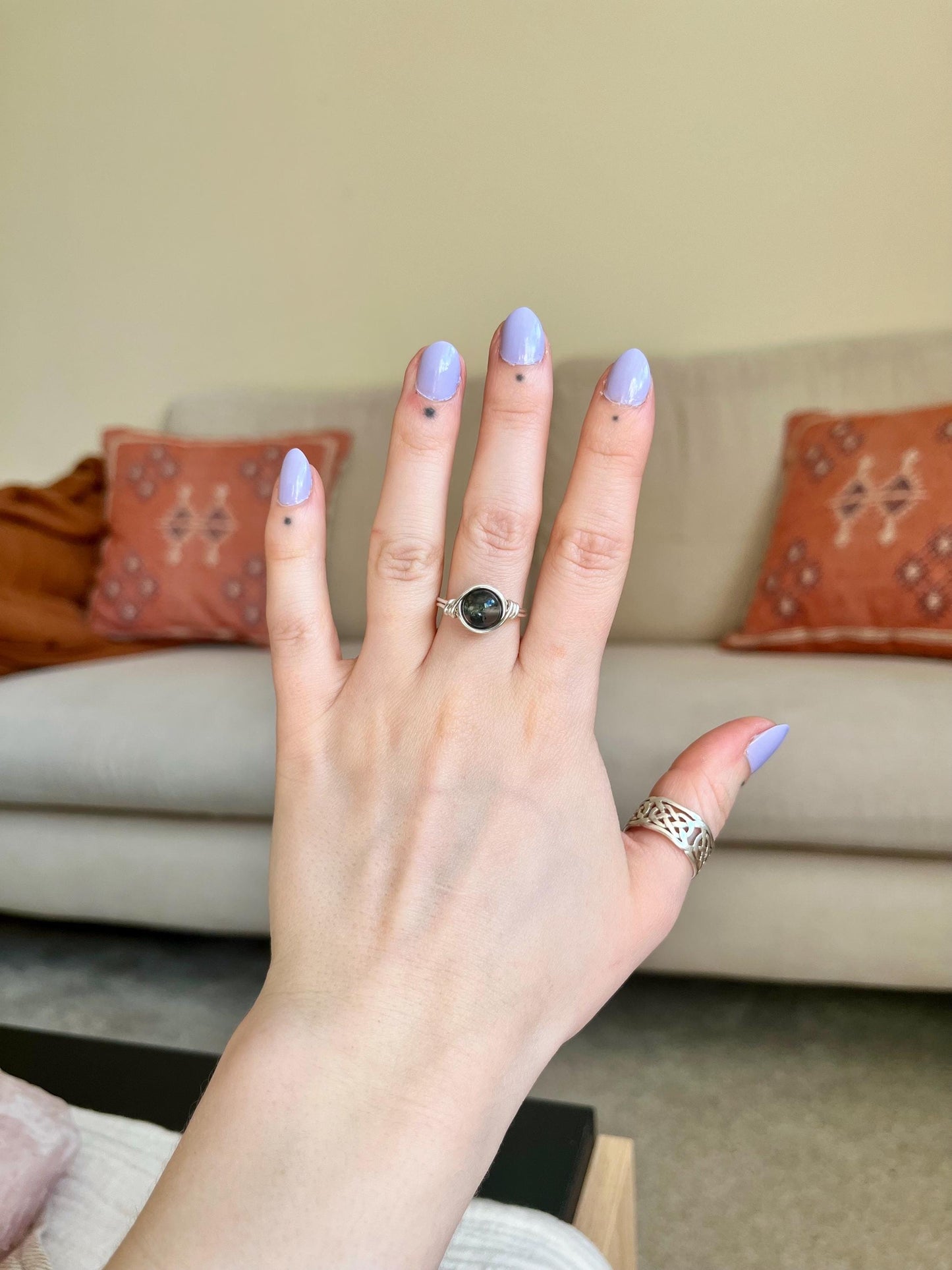 Sterling Silver Moss Agate Ring: Wire Wrapped Boho Style