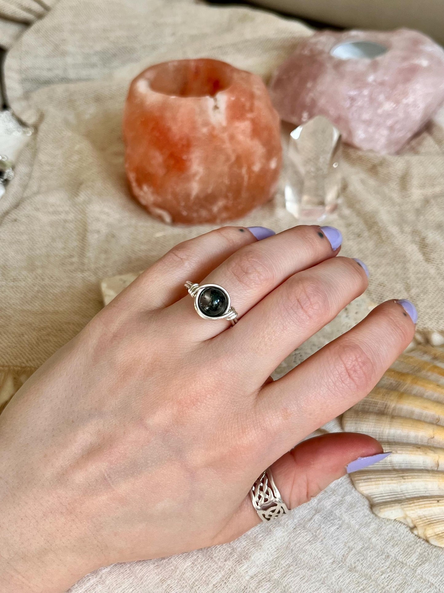 Sterling Silver Moss Agate Ring: Wire Wrapped Boho Style