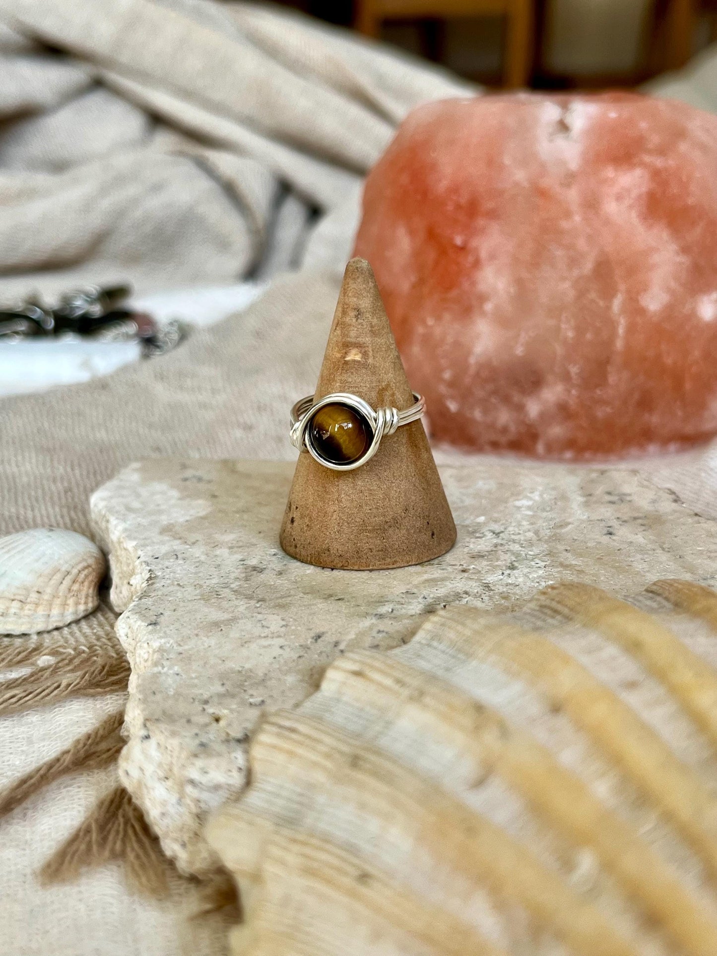 Sterling Silver Tigers Eye Ring: Wire Wrapped Boho Style