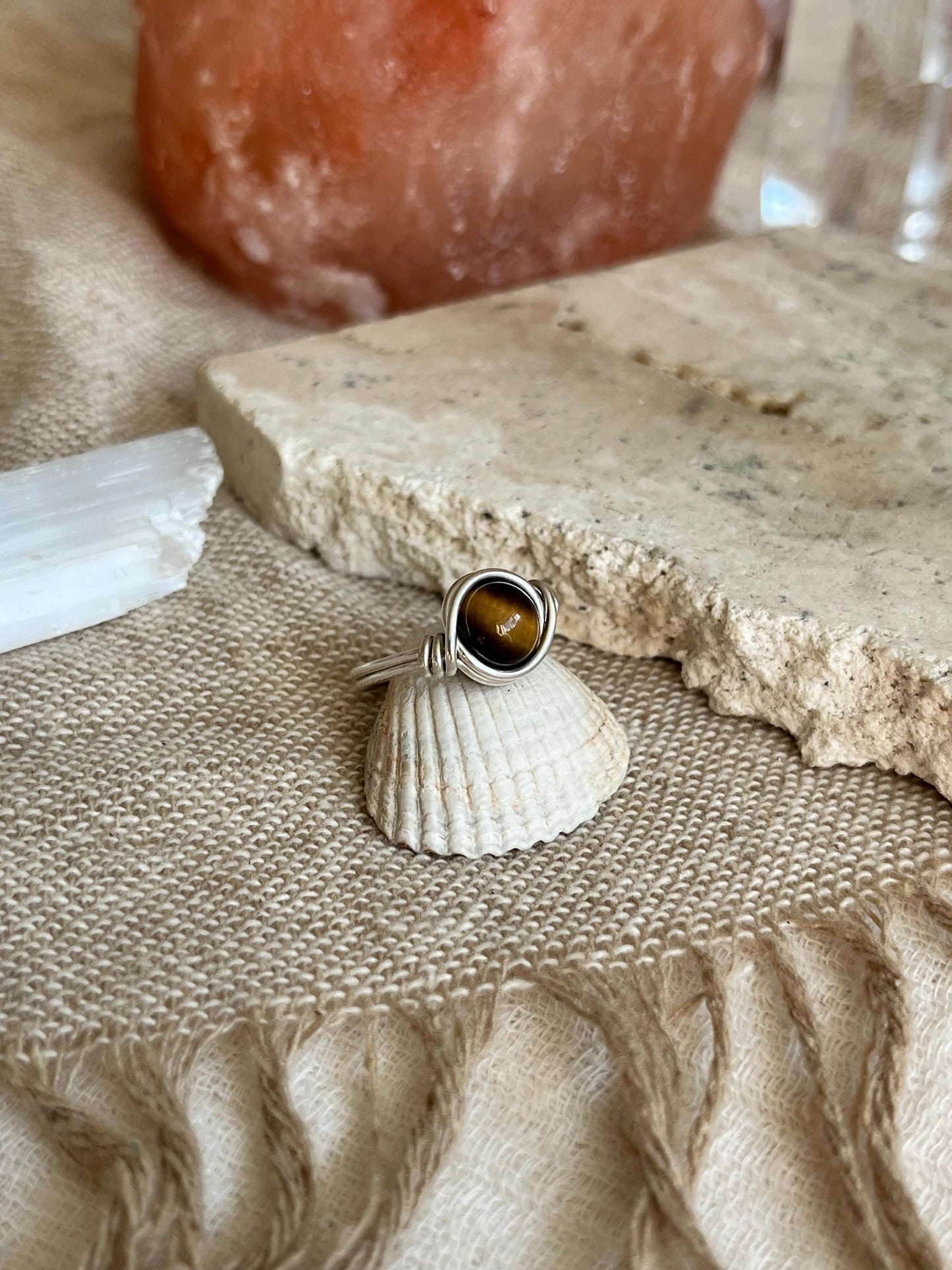 Sterling Silver Tigers Eye Ring: Wire Wrapped Boho Style