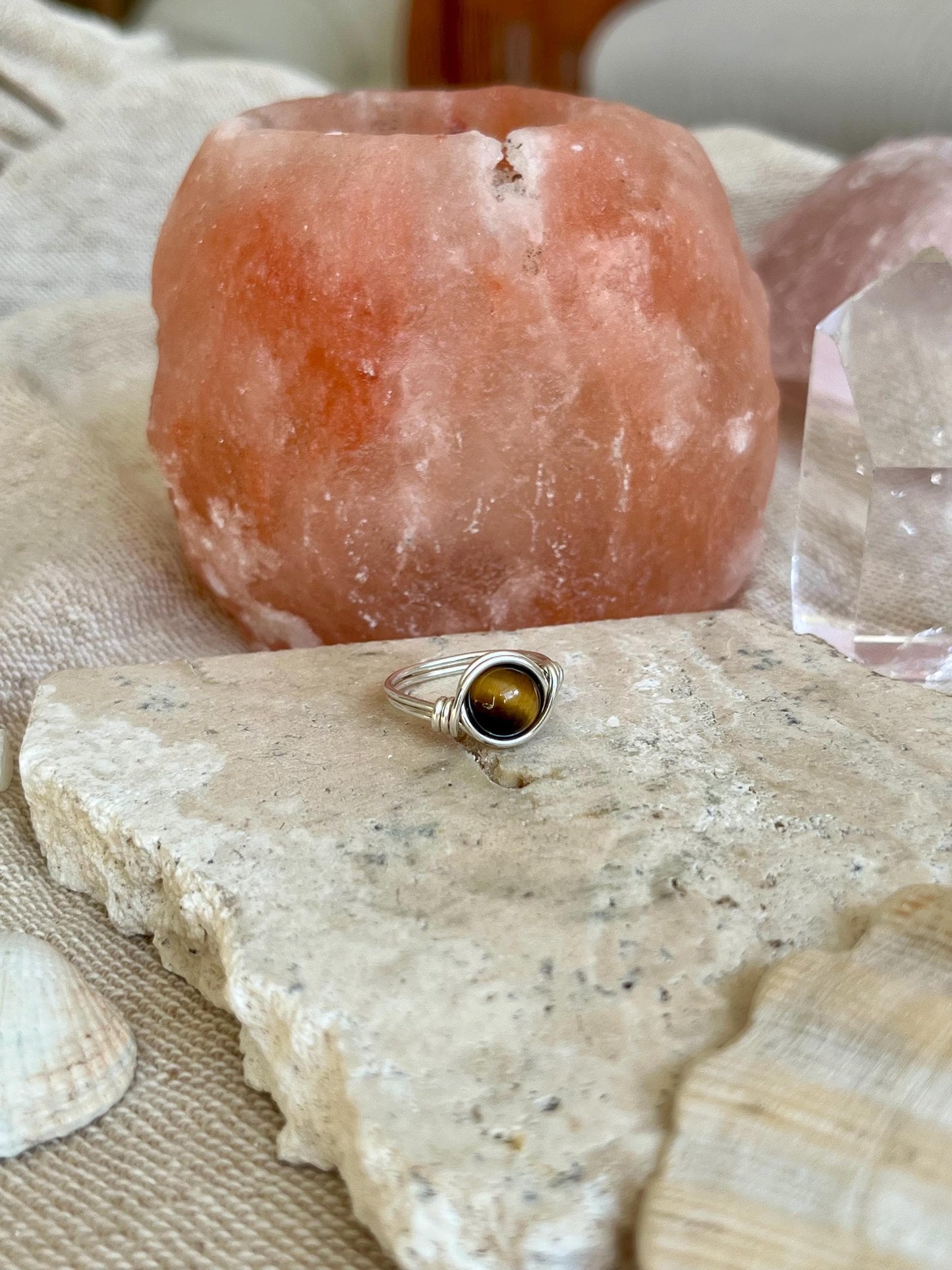 Sterling Silver Tigers Eye Ring: Wire Wrapped Boho Style