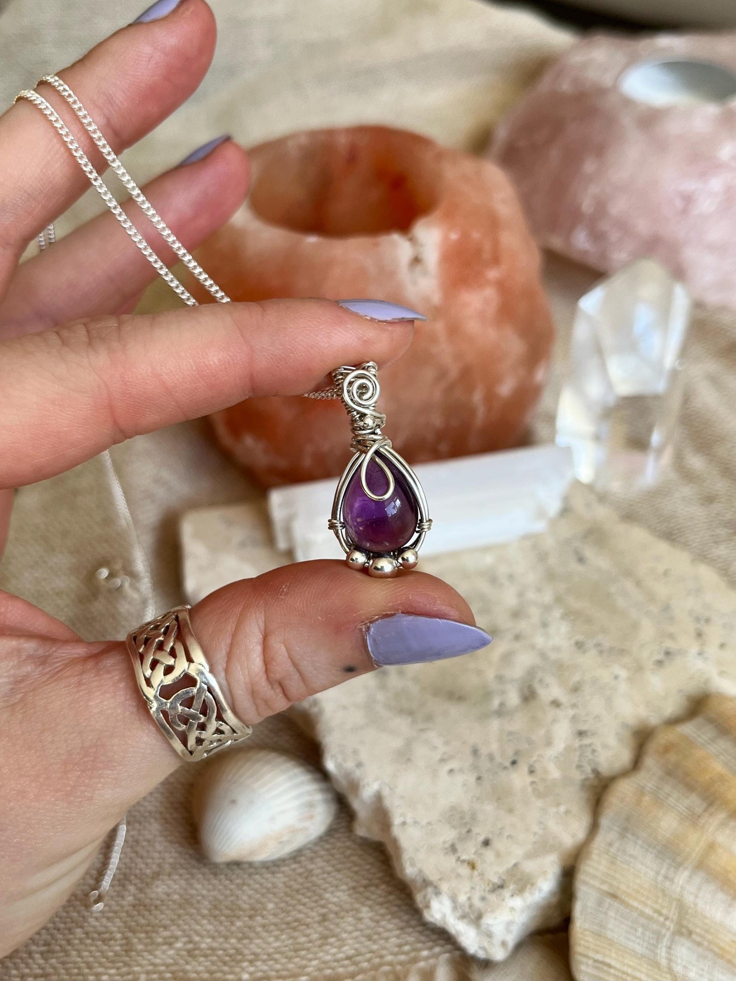 Amethyst in Sterling Silver necklace, Minimal dainty jewellery, February Birthstone