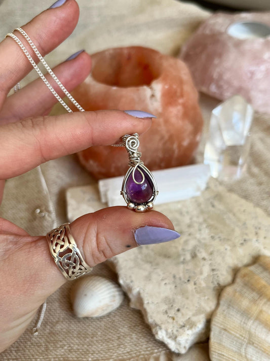 Amethyst in Sterling Silver necklace, Minimal dainty jewellery, February Birthstone
