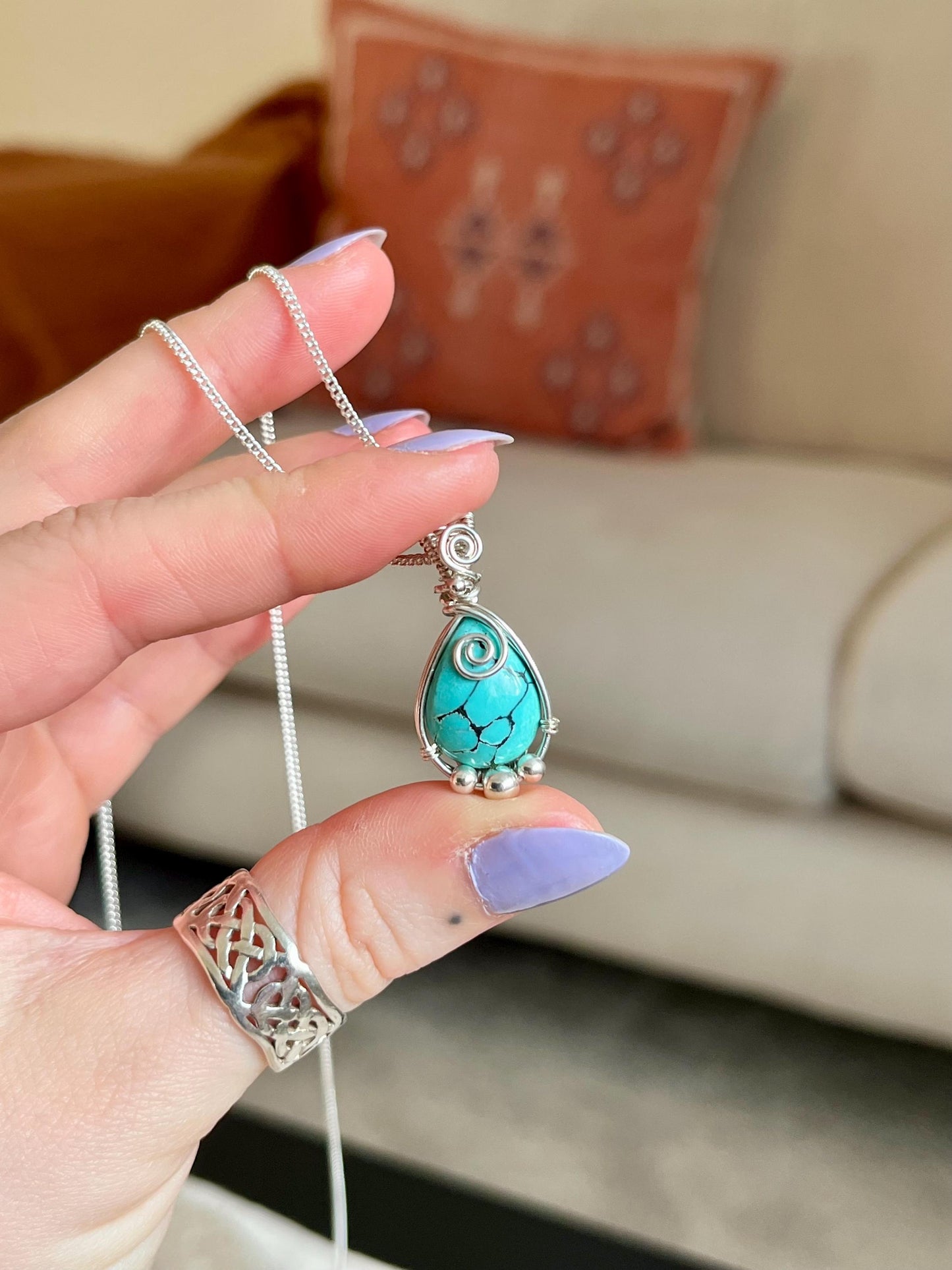 Turquoise Sterling Silver Necklace: Boho December Birthstone Jewellery