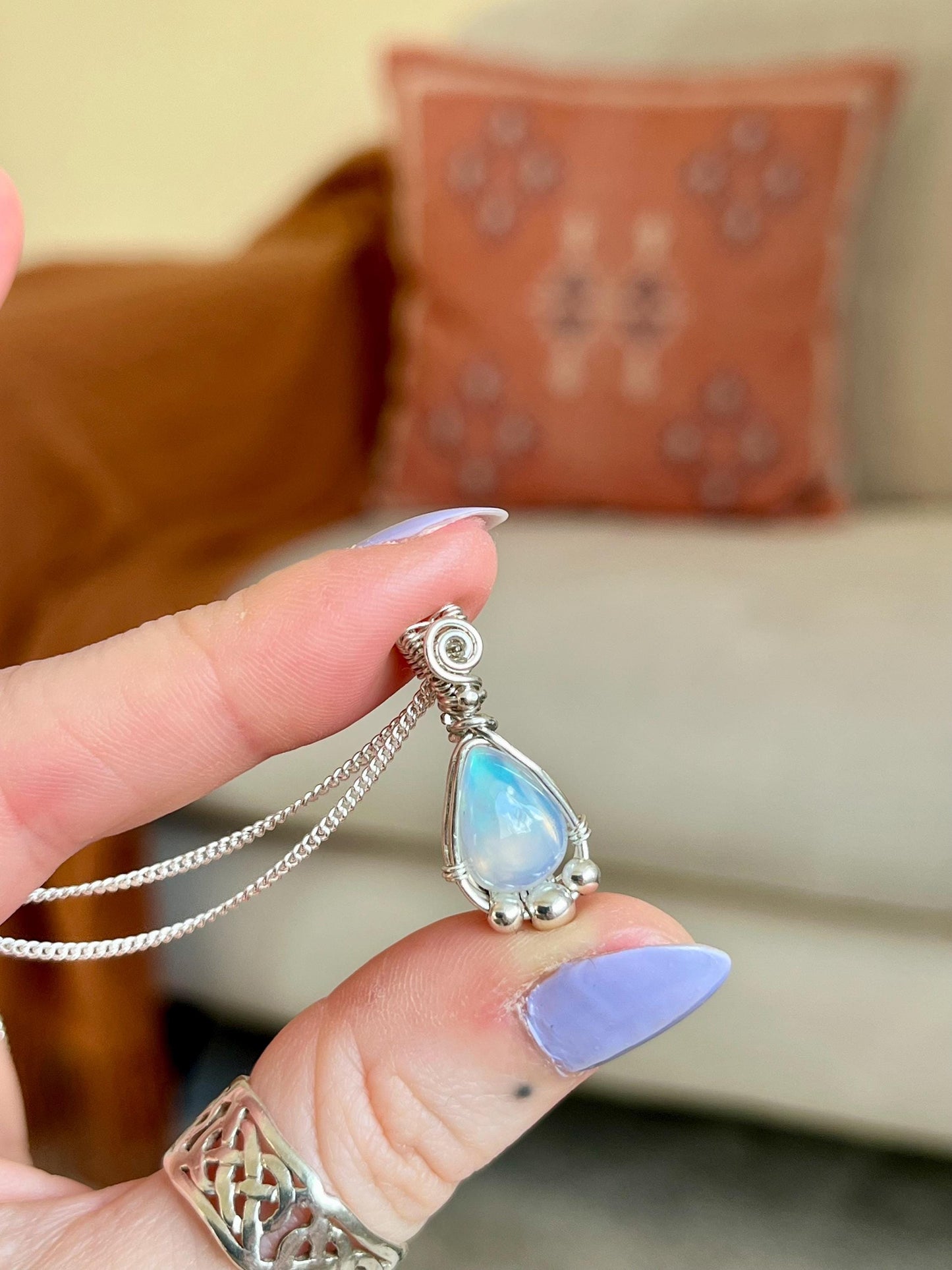 Ethiopian Opal in Sterling Silver necklace, Boho jewellery, October Birthstone