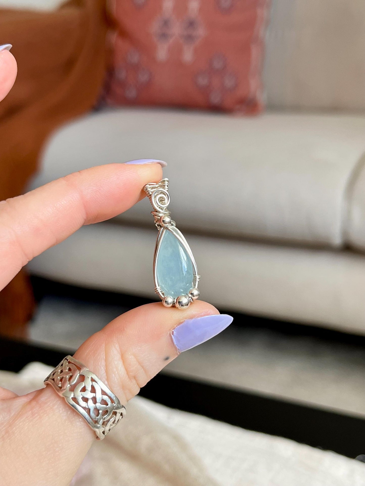 Aquamarine in Sterling Silver necklace, March birthstone, Beach inspired, Gift for her