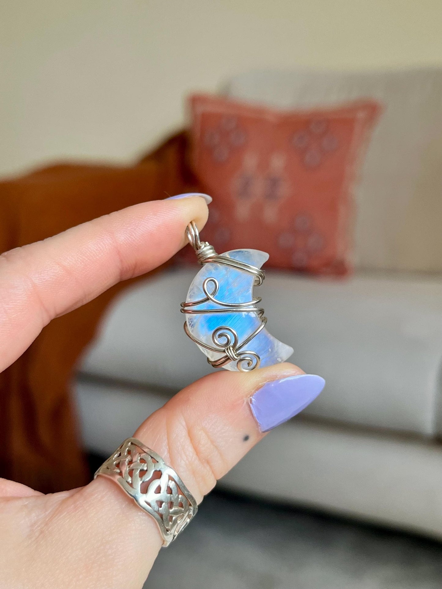 Moonstone Crescent Moon in Sterling Silver, June Birthstone, Witchy