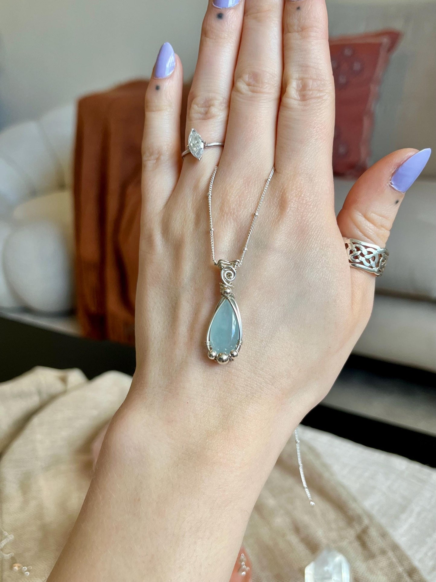 Aquamarine in Sterling Silver necklace, March birthstone, Beach inspired, Gift for her
