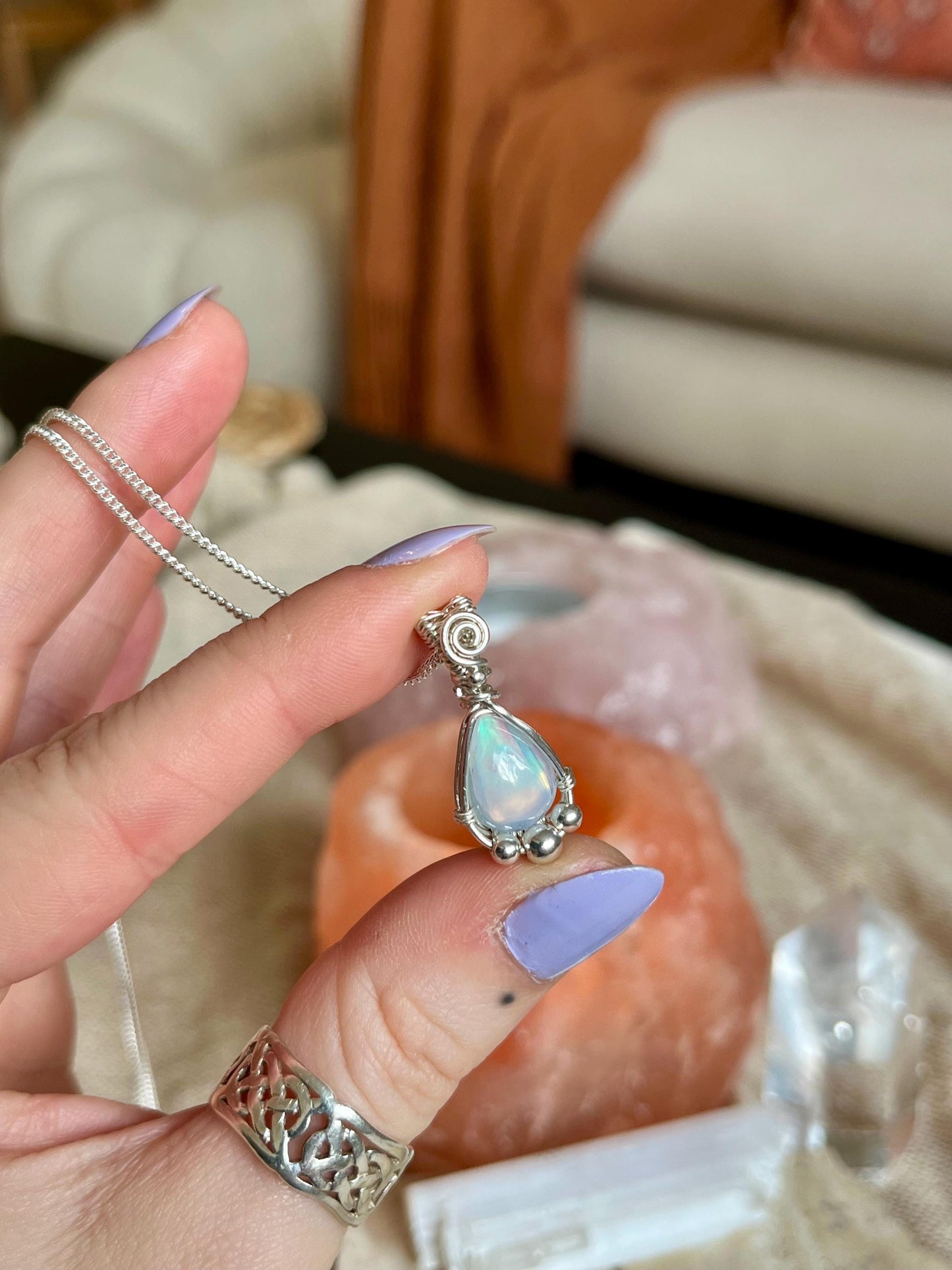 Ethiopian Opal in Sterling Silver necklace, Boho jewellery, October Birthstone