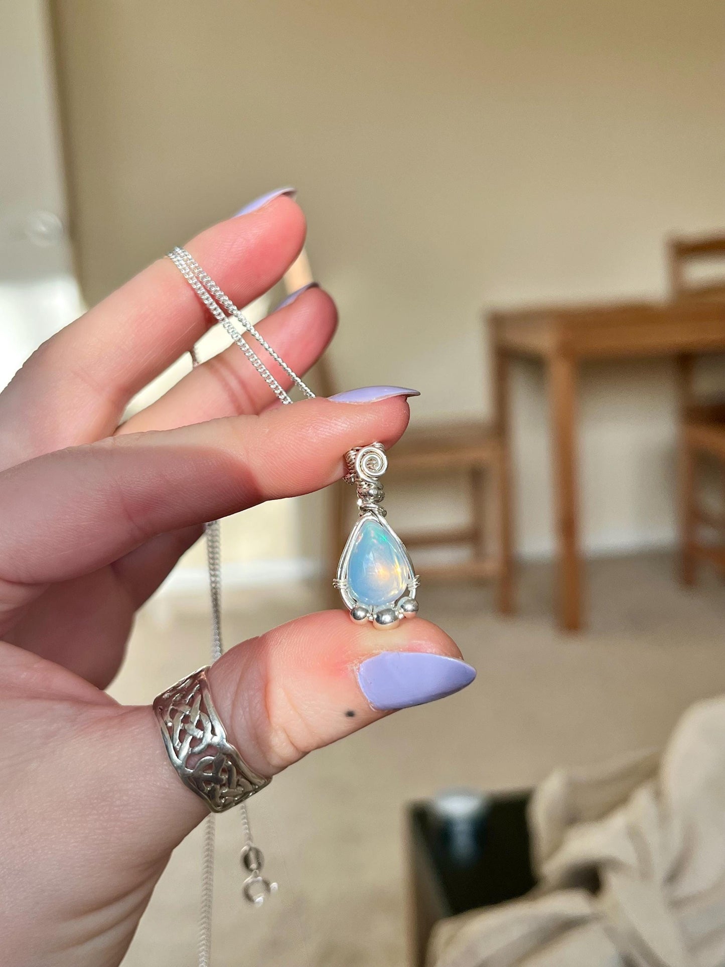 Ethiopian Opal in Sterling Silver necklace, Boho jewellery, October Birthstone