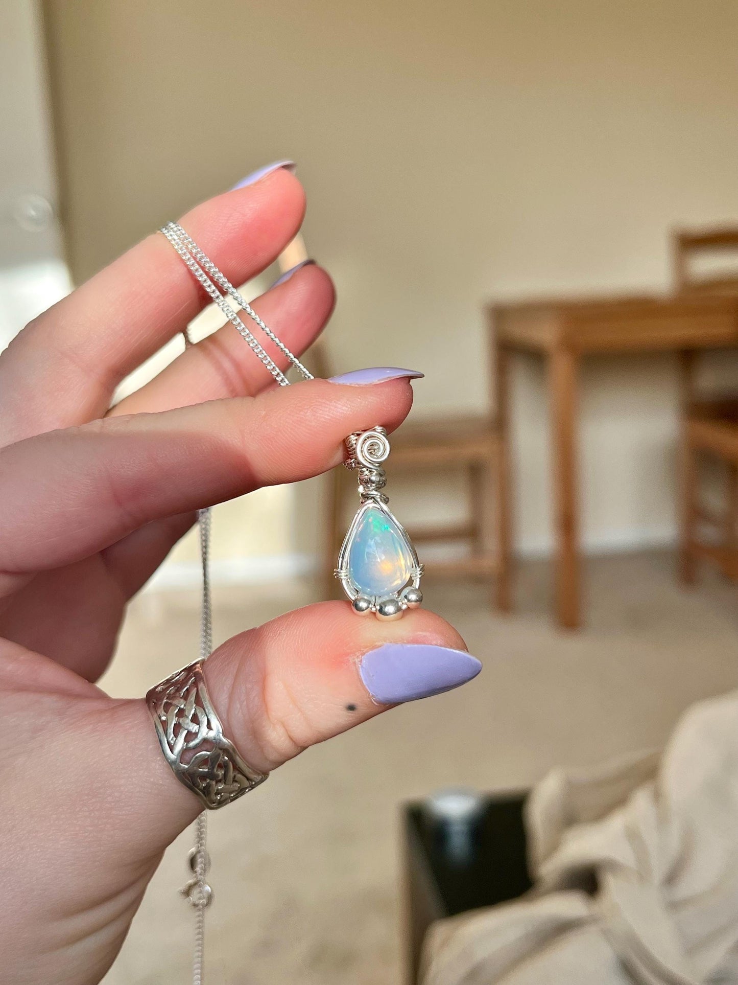 Ethiopian Opal in Sterling Silver necklace, Boho jewellery, October Birthstone