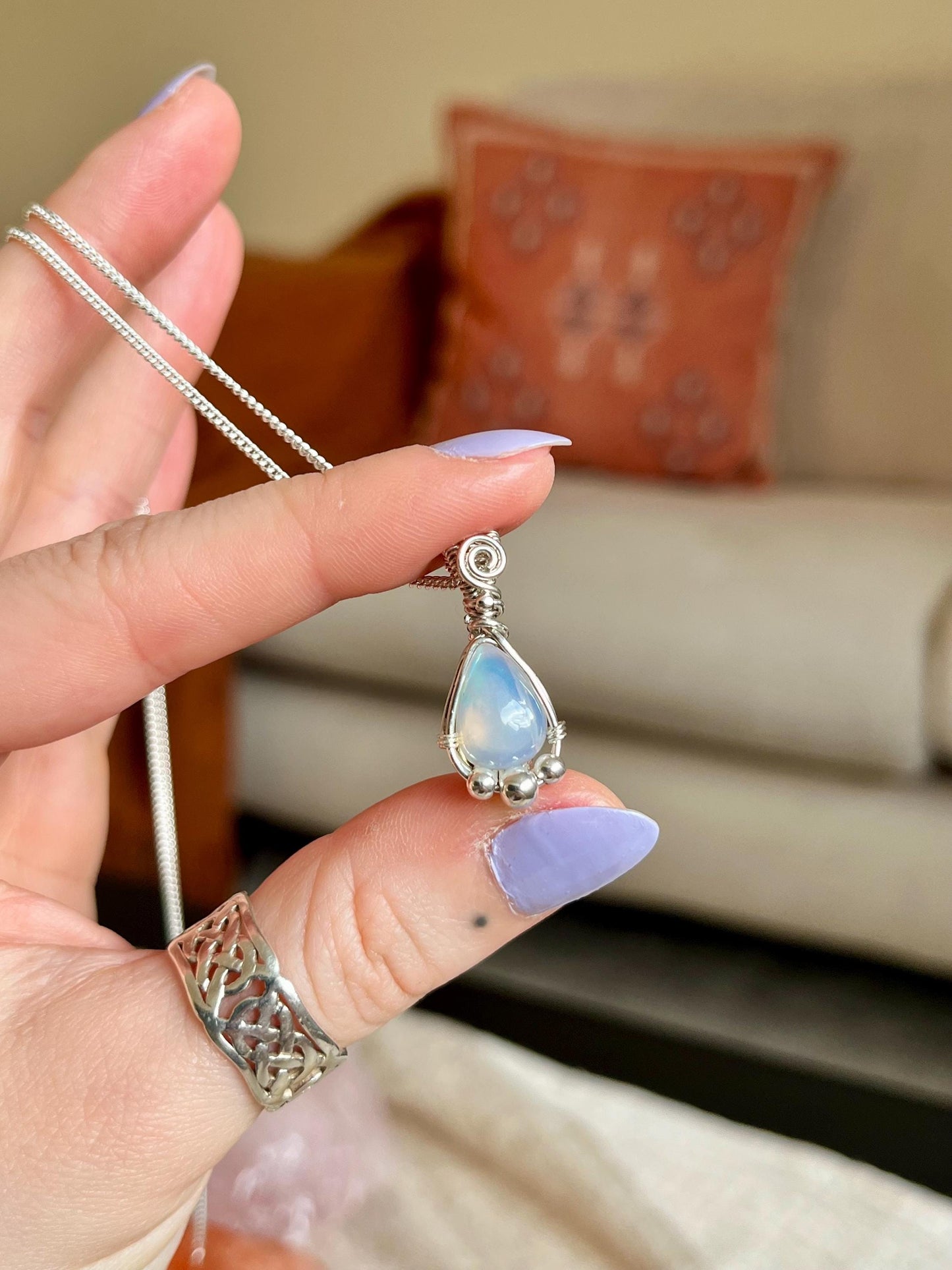 Ethiopian Opal in Sterling Silver necklace, Boho jewellery, October Birthstone