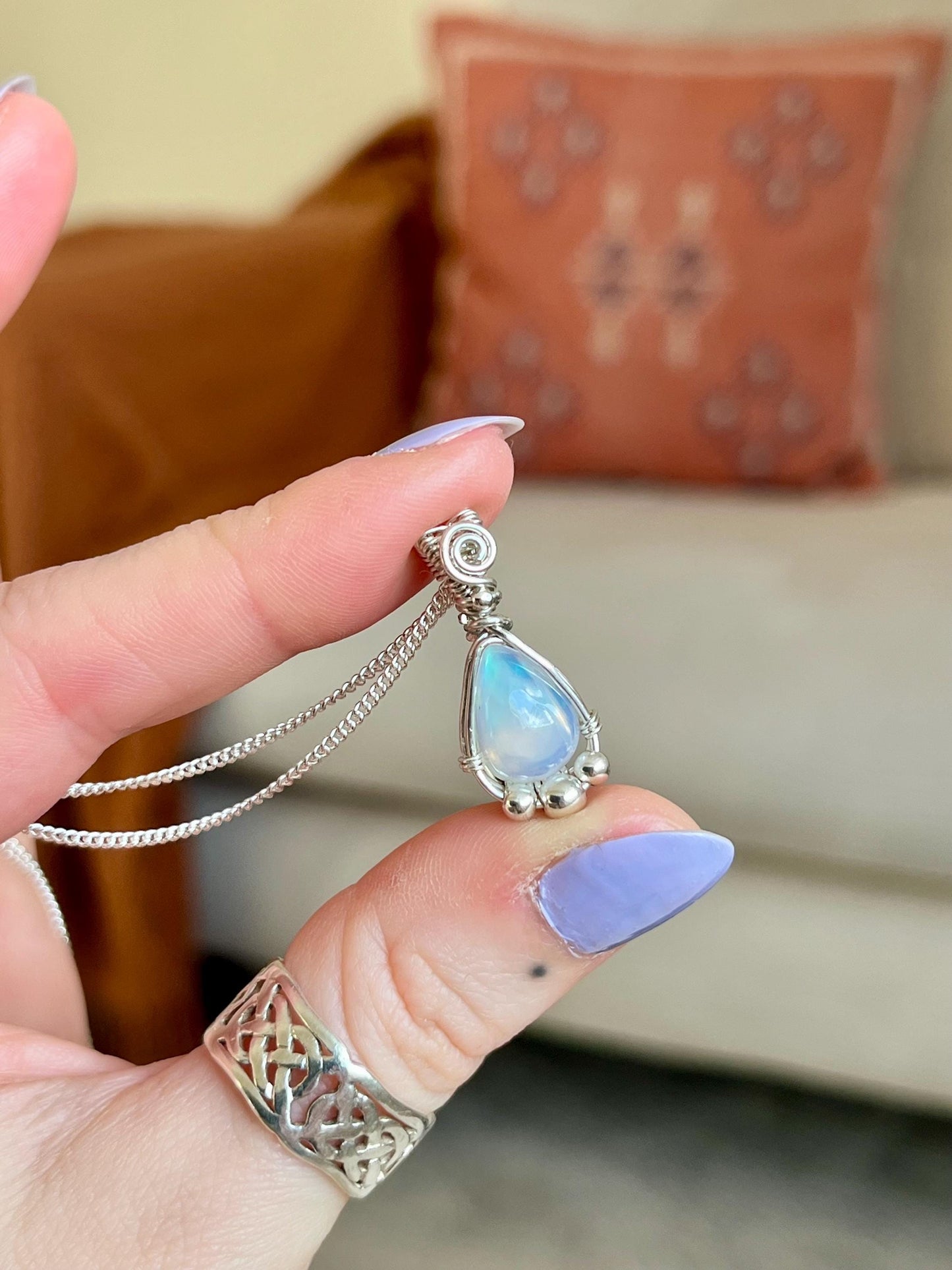 Ethiopian Opal in Sterling Silver necklace, Boho jewellery, October Birthstone