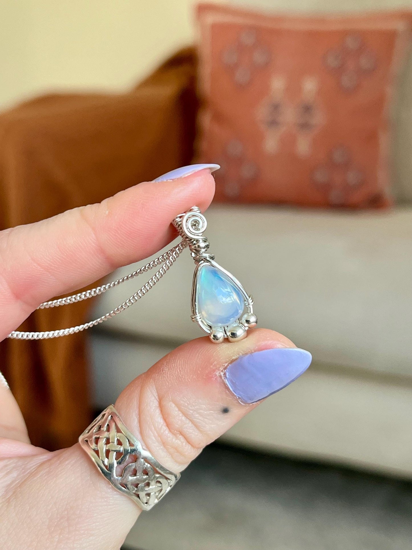 Ethiopian Opal in Sterling Silver necklace, Boho jewellery, October Birthstone