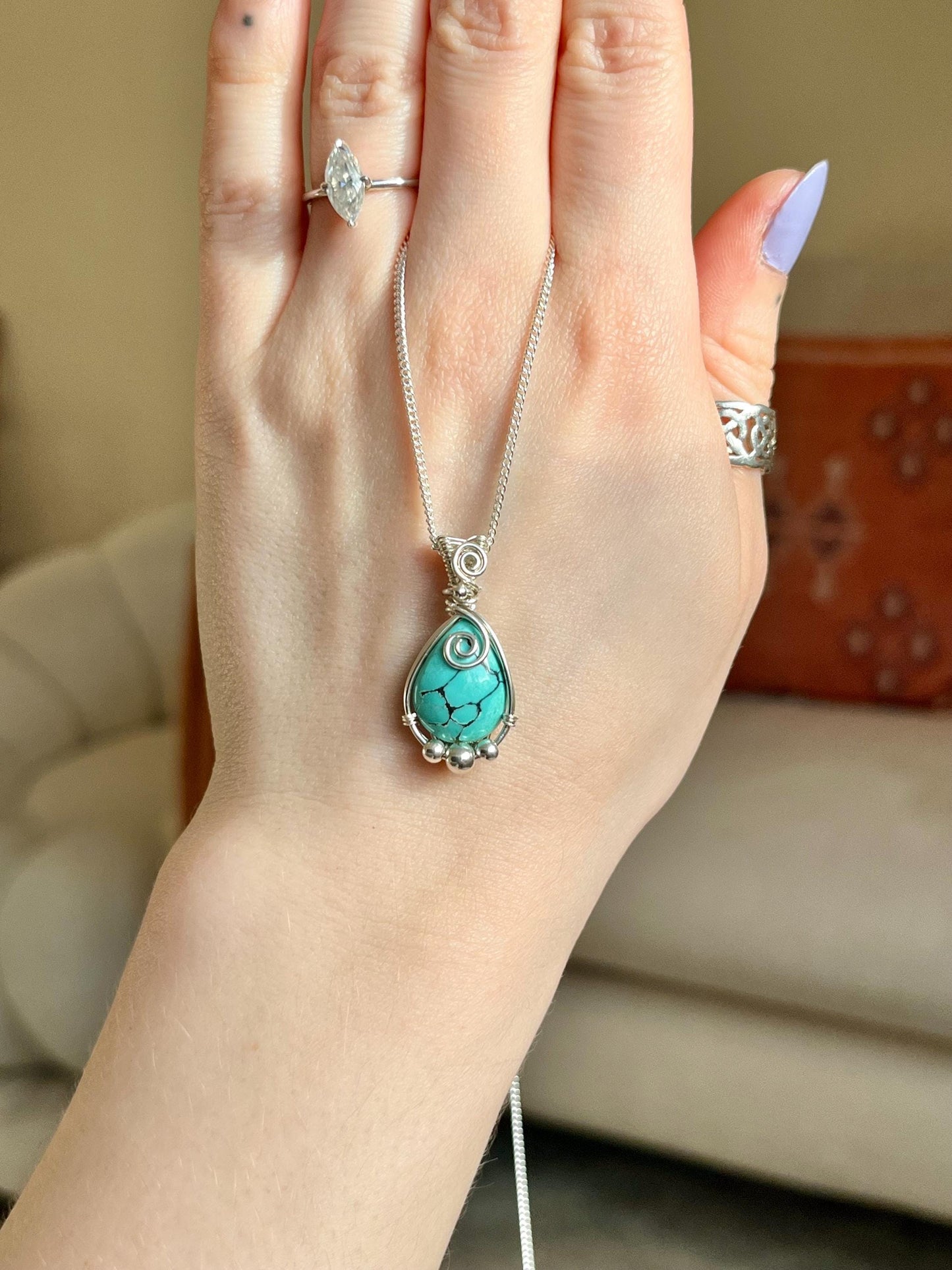 Turquoise Sterling Silver Necklace: Boho December Birthstone Jewellery