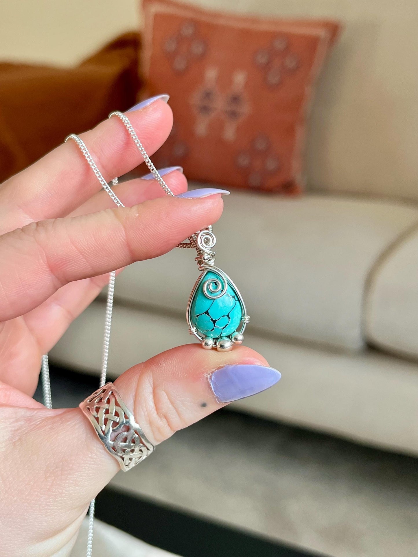 Turquoise Sterling Silver Necklace: Boho December Birthstone Jewellery