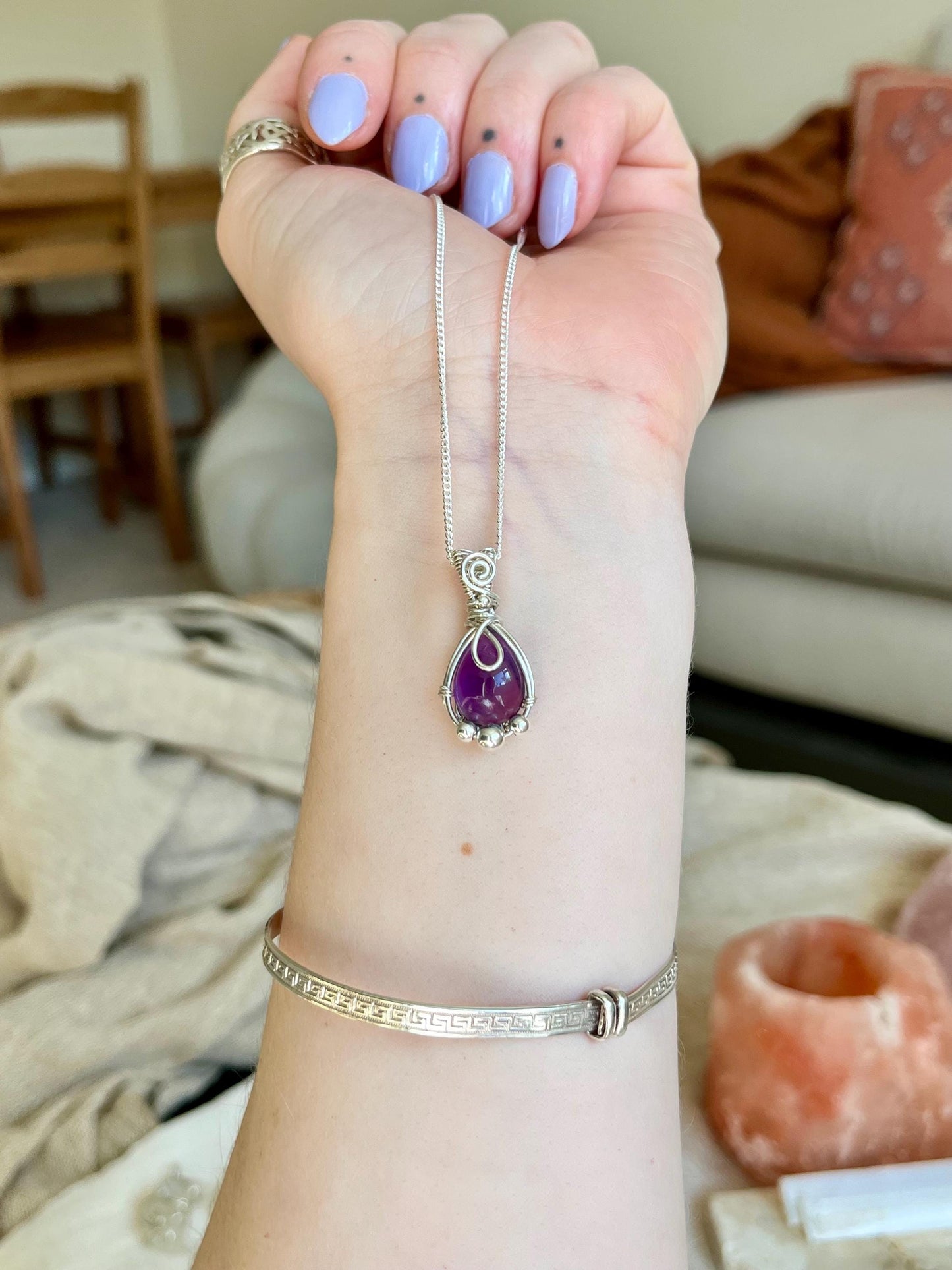 Amethyst in Sterling Silver necklace, Minimal dainty jewellery, February Birthstone