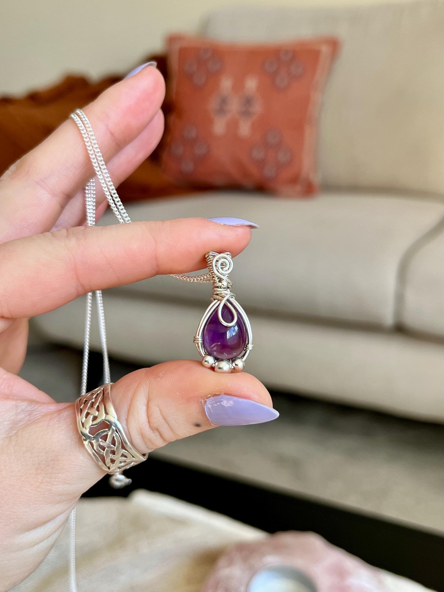 Amethyst in Sterling Silver necklace, Minimal dainty jewellery, February Birthstone