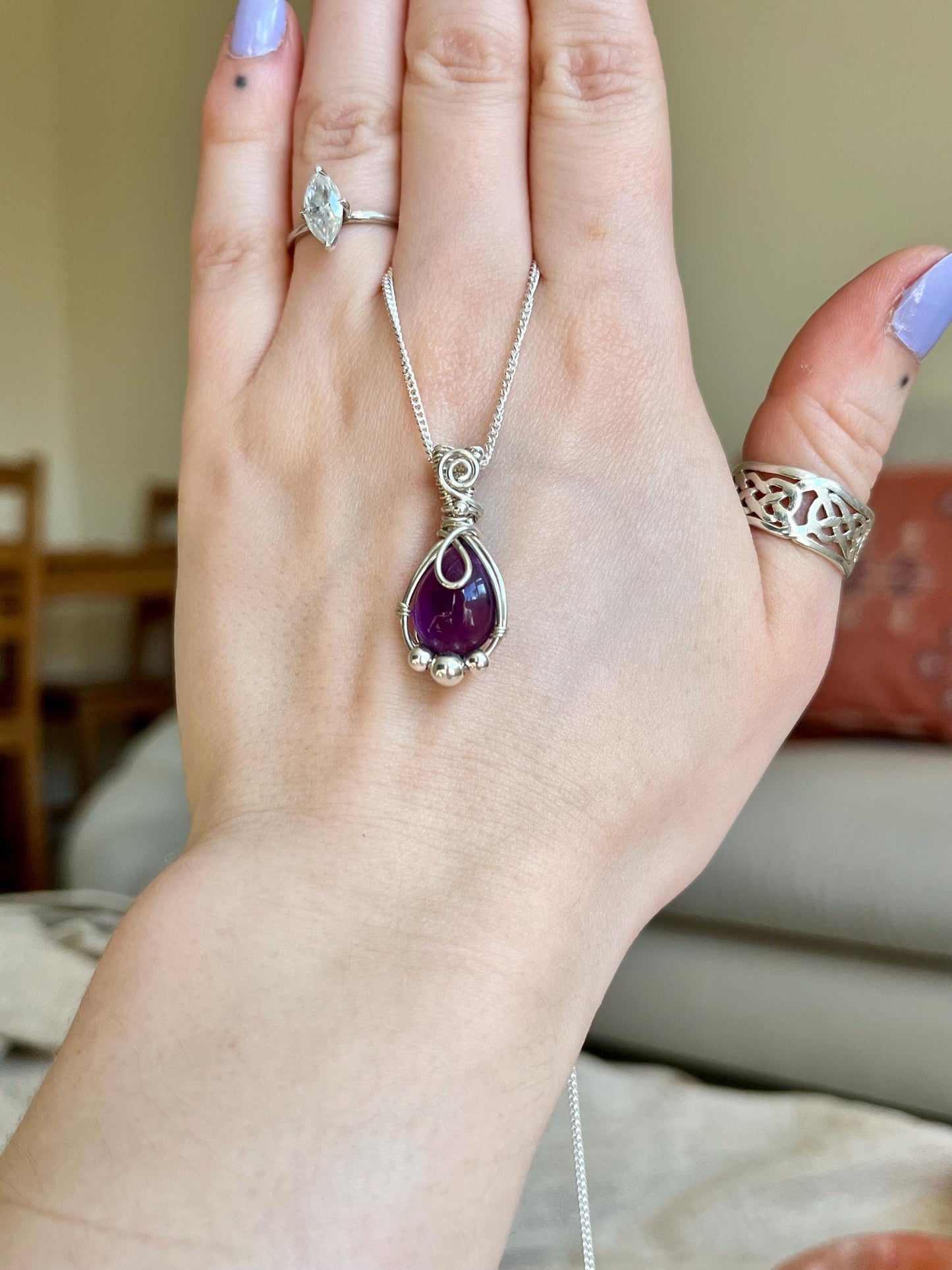 Amethyst in Sterling Silver necklace, Minimal dainty jewellery, February Birthstone