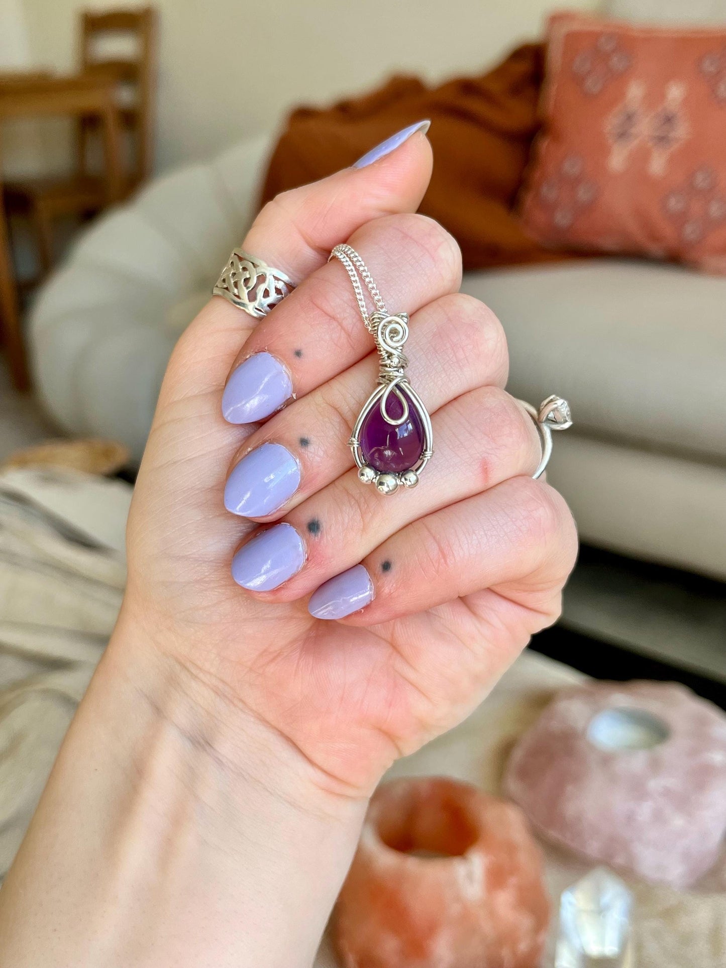 Amethyst in Sterling Silver necklace, Minimal dainty jewellery, February Birthstone