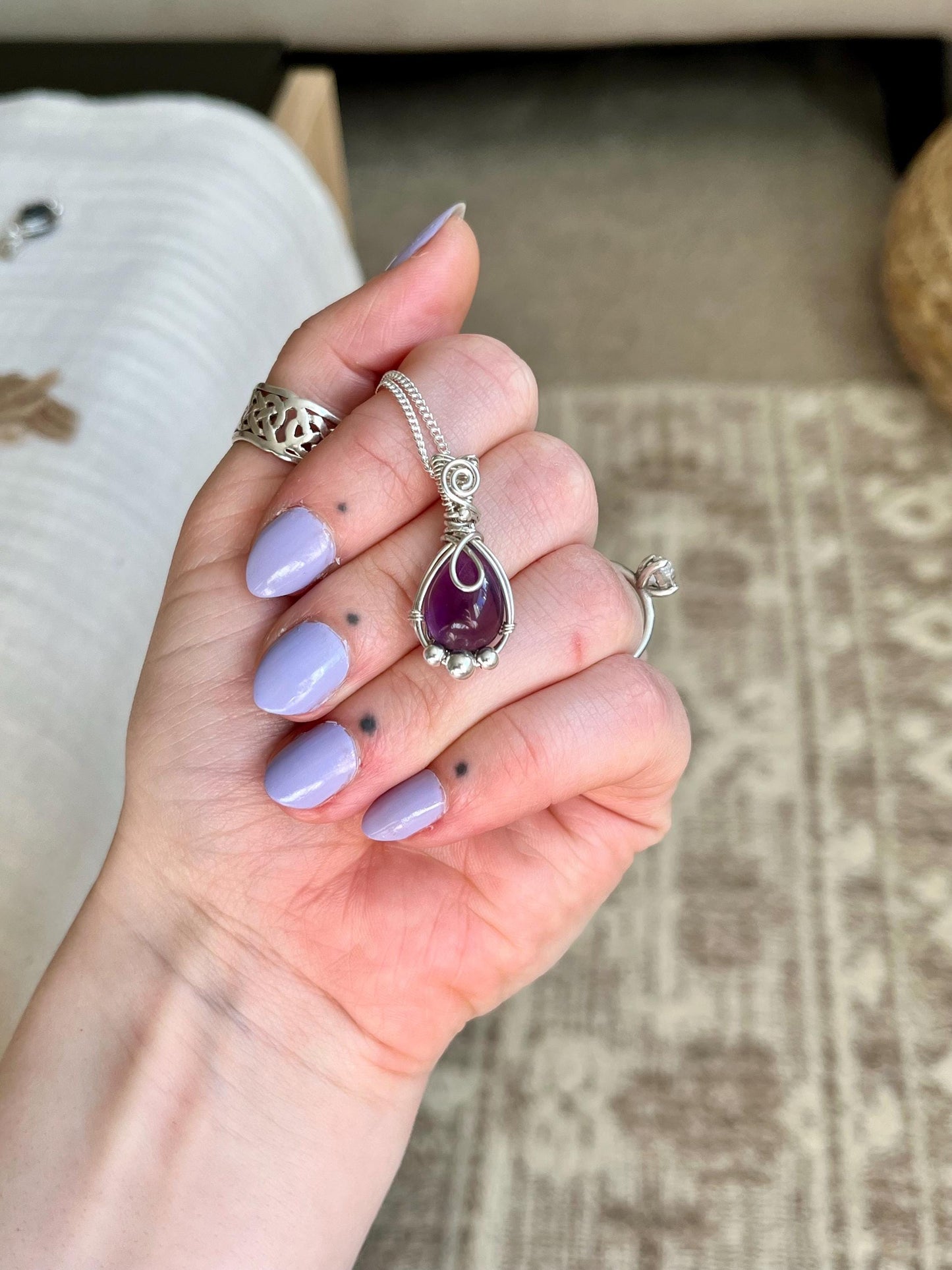 Amethyst in Sterling Silver necklace, Minimal dainty jewellery, February Birthstone