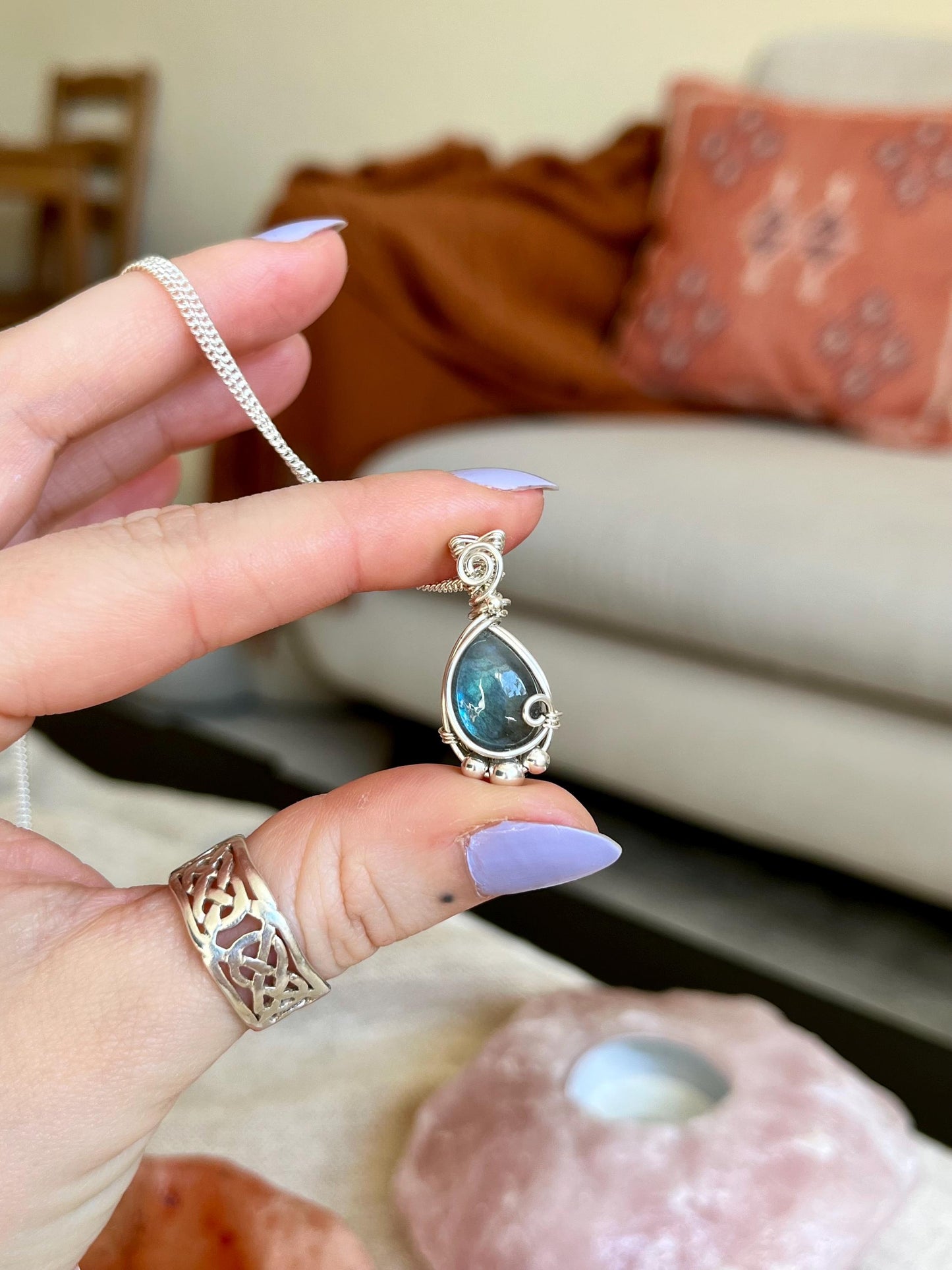 Hand made Labradorite Sterling Silver necklace, Libra crystal, Gift for her