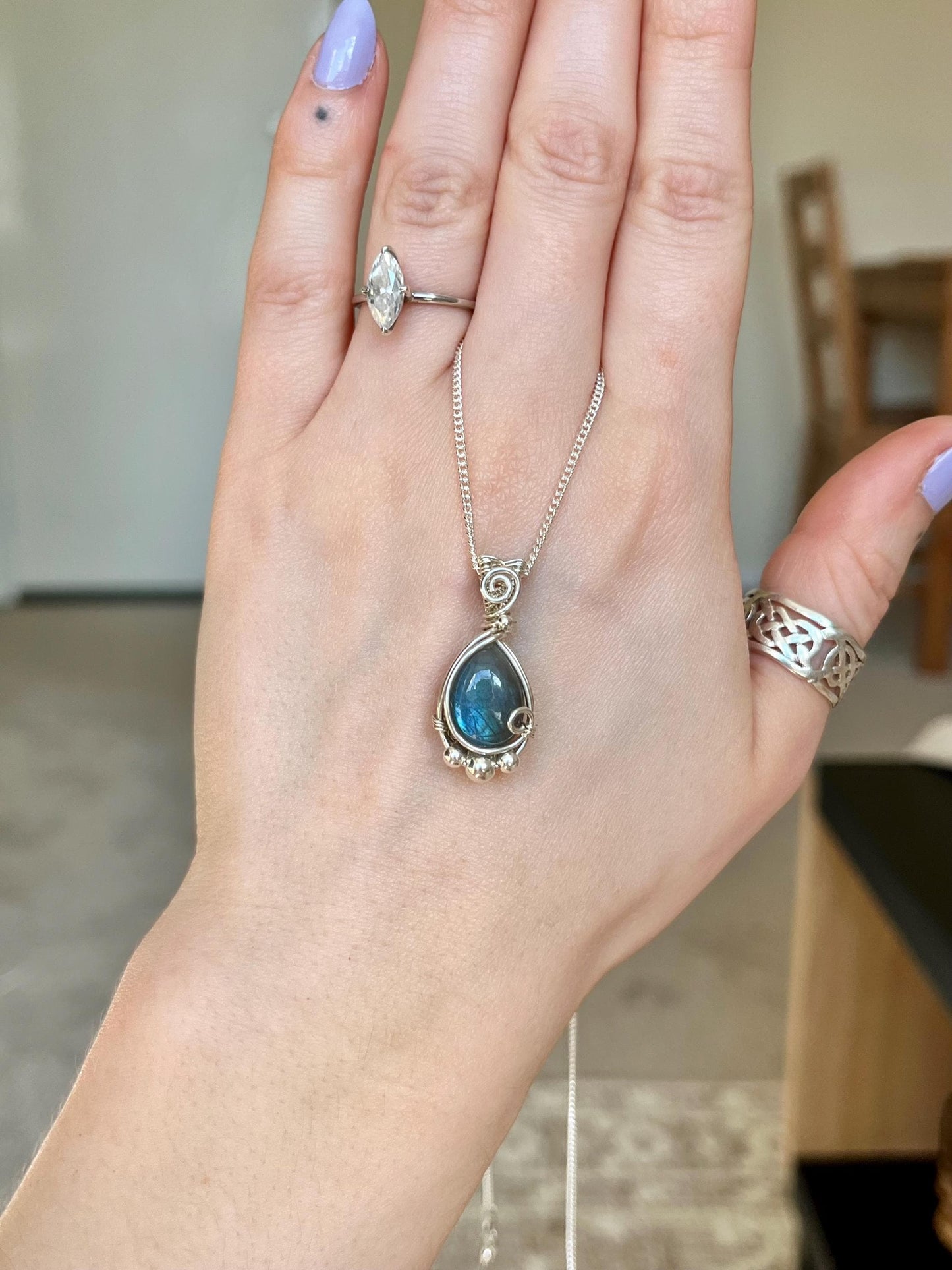 Hand made Labradorite Sterling Silver necklace, Libra crystal, Gift for her
