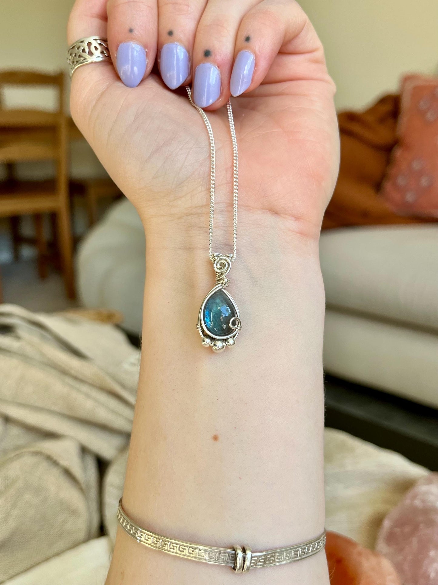 Hand made Labradorite Sterling Silver necklace, Libra crystal, Gift for her