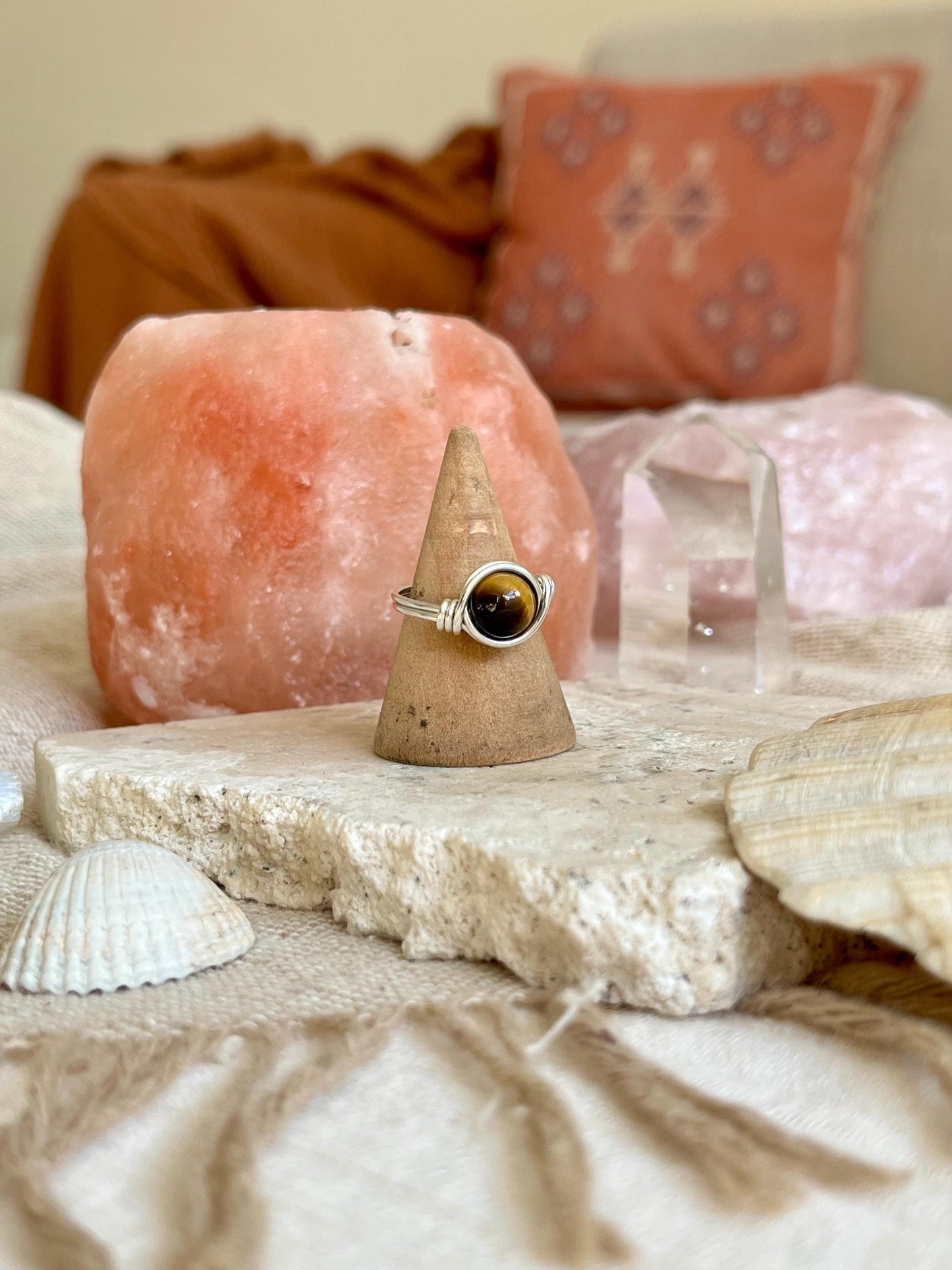 Sterling Silver Tigers Eye Ring: Wire Wrapped Boho Style